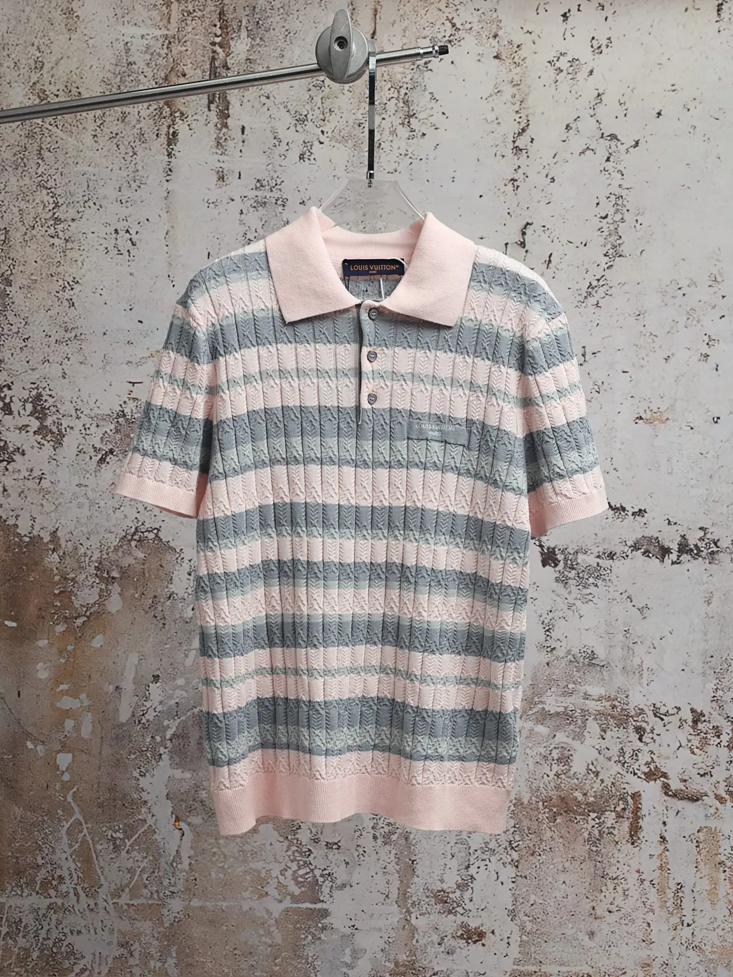 Striped Cable-Knit Cotton Polo Shirt D23021901