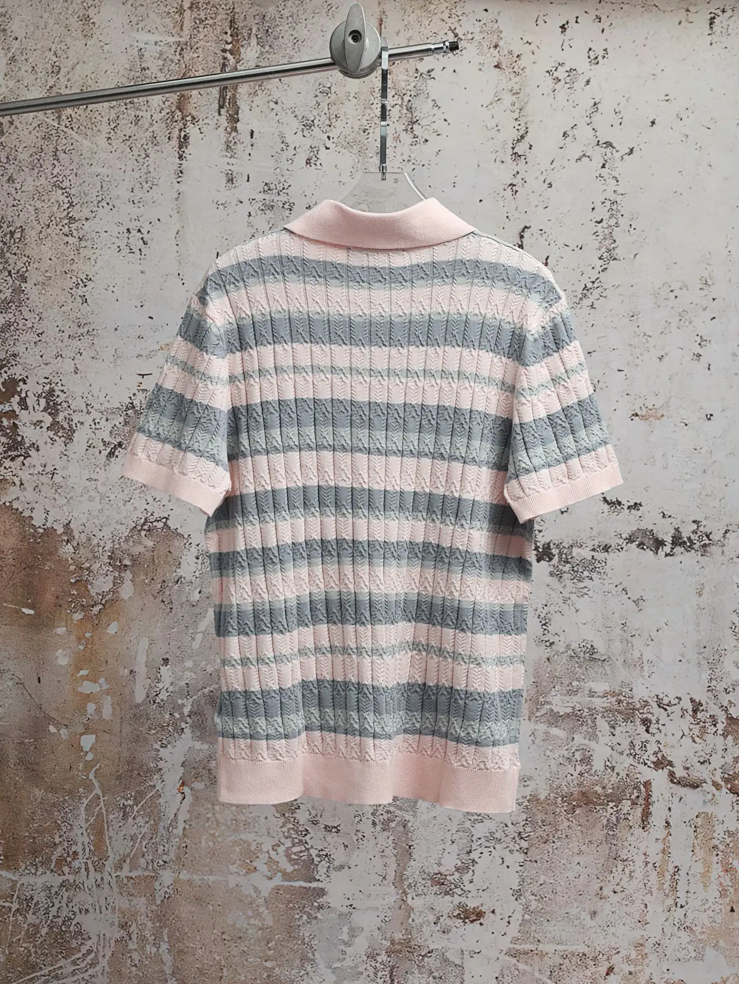 Striped Cable-Knit Cotton Polo Shirt D23021901 — view 2