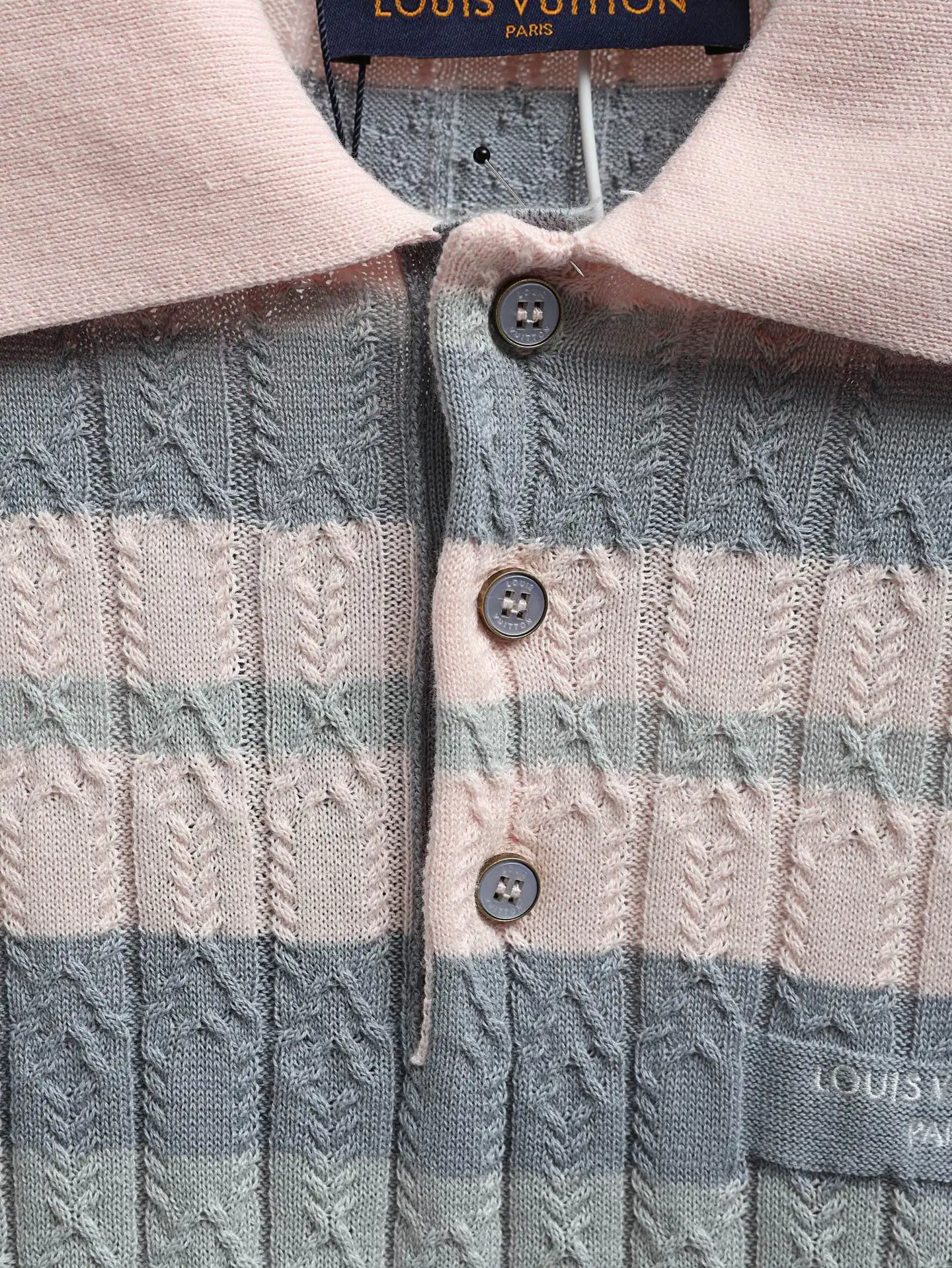 Striped Cable-Knit Cotton Polo Shirt D23021901 — view 3