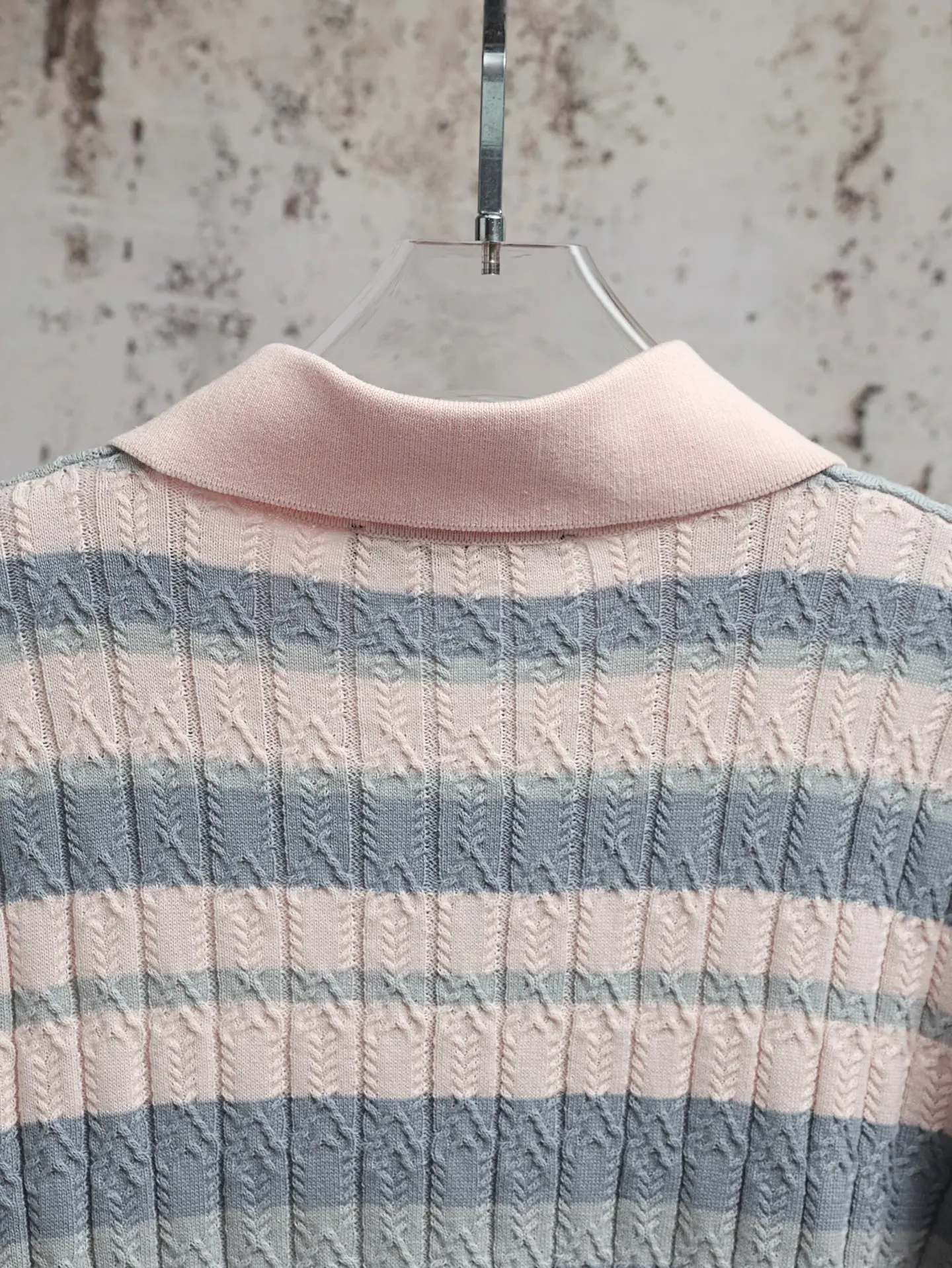 Striped Cable-Knit Cotton Polo Shirt D23021901 — view 4