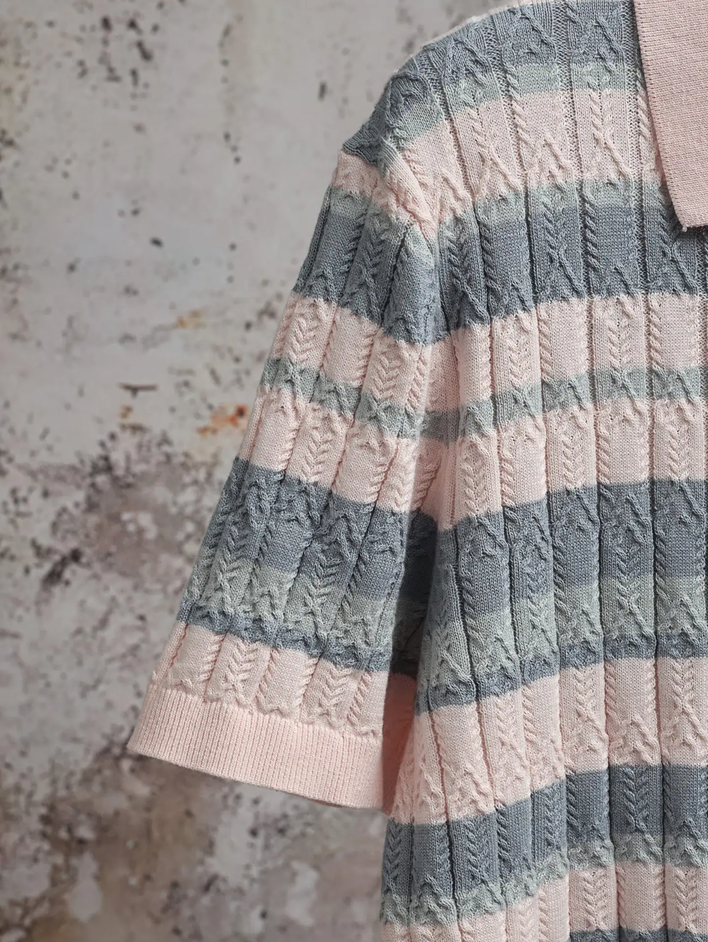 Striped Cable-Knit Cotton Polo Shirt D23021901 — view 8