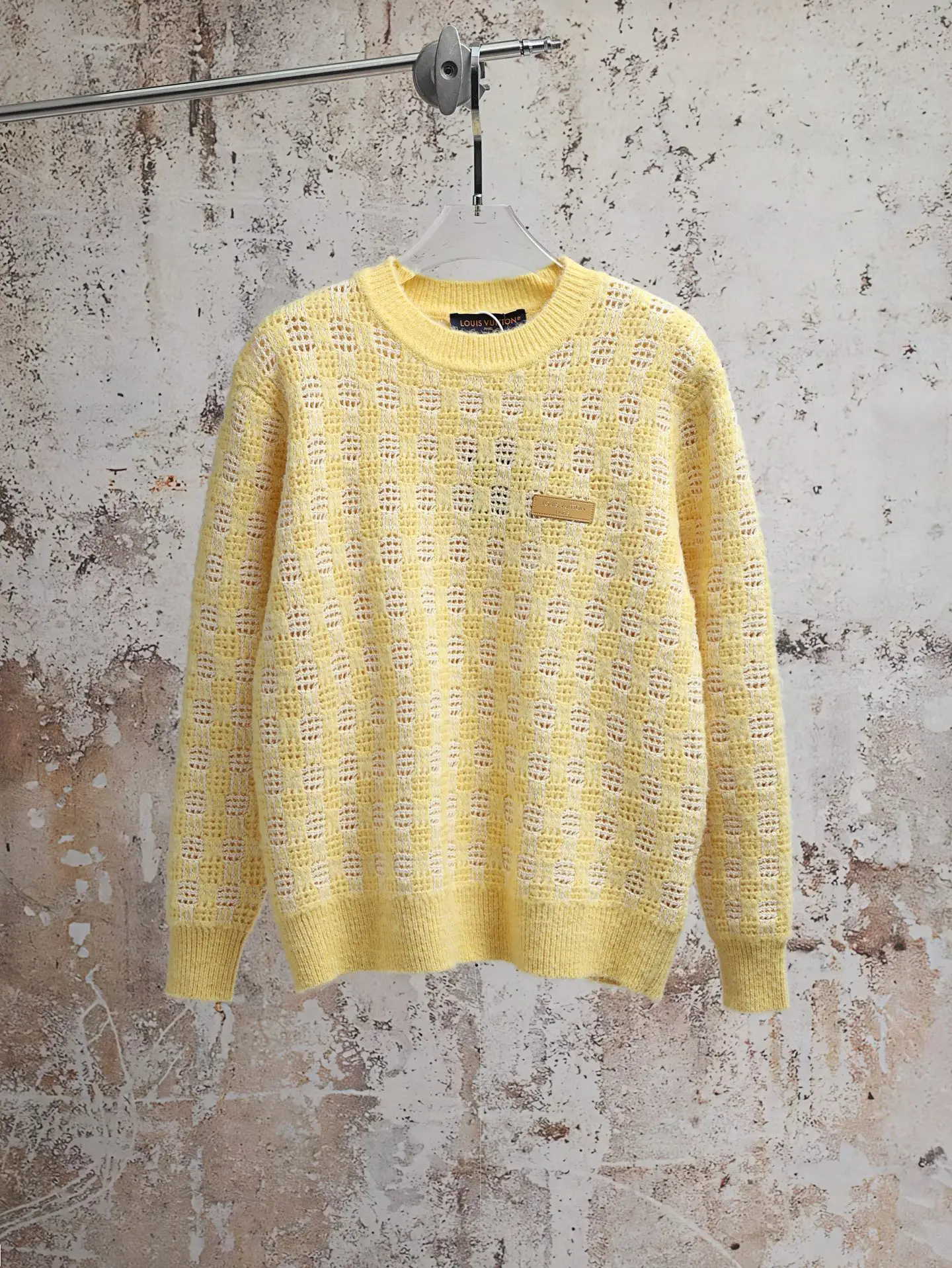 Checkered Open-Knit Cotton and Wool Sweater D29521881