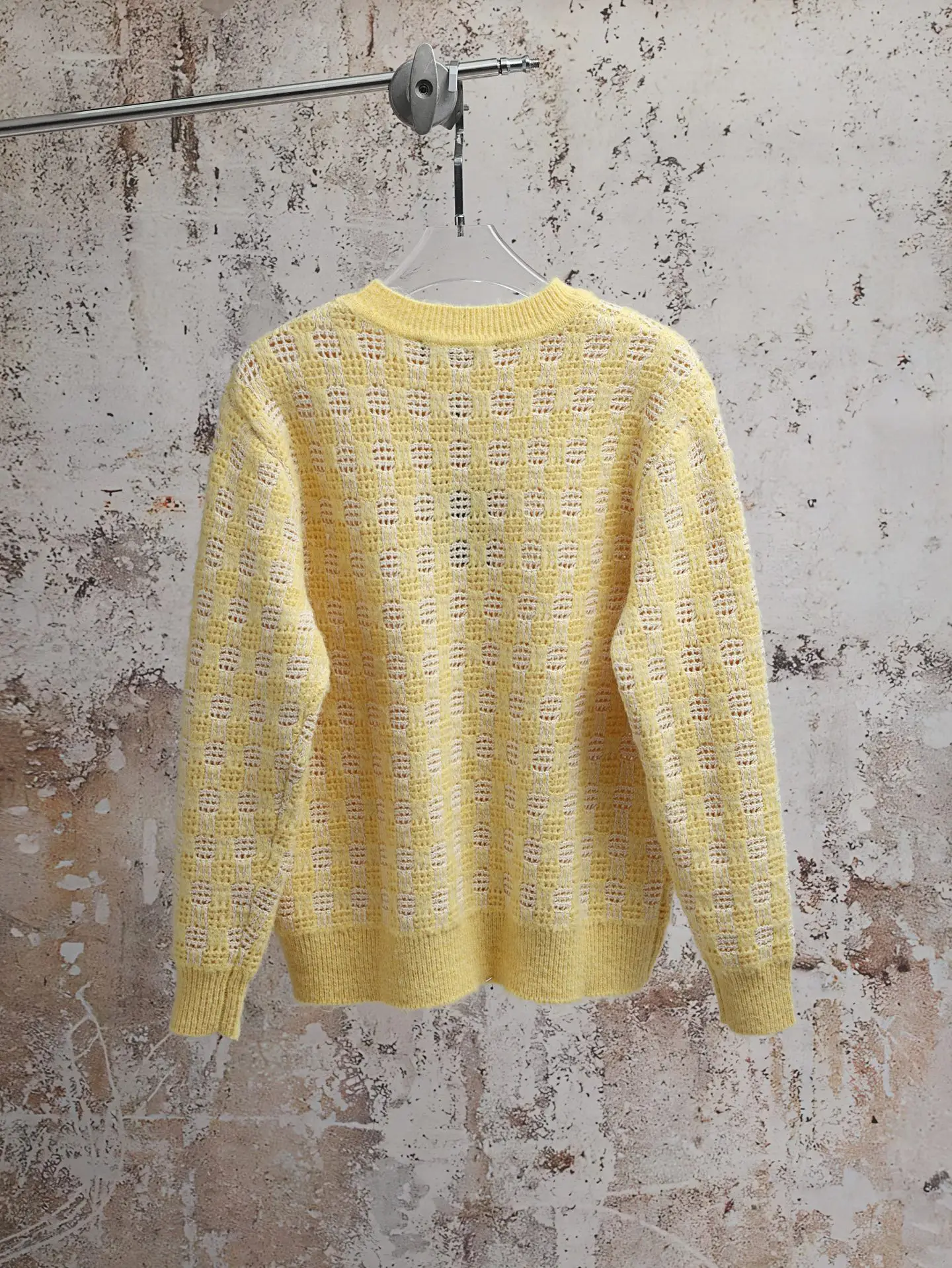 Checkered Open-Knit Cotton and Wool Sweater D29521881 — view 2
