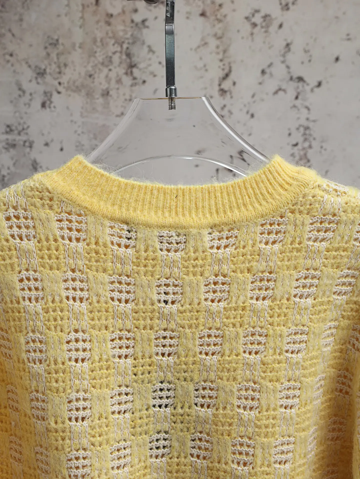 Checkered Open-Knit Cotton and Wool Sweater D29521881 — view 7