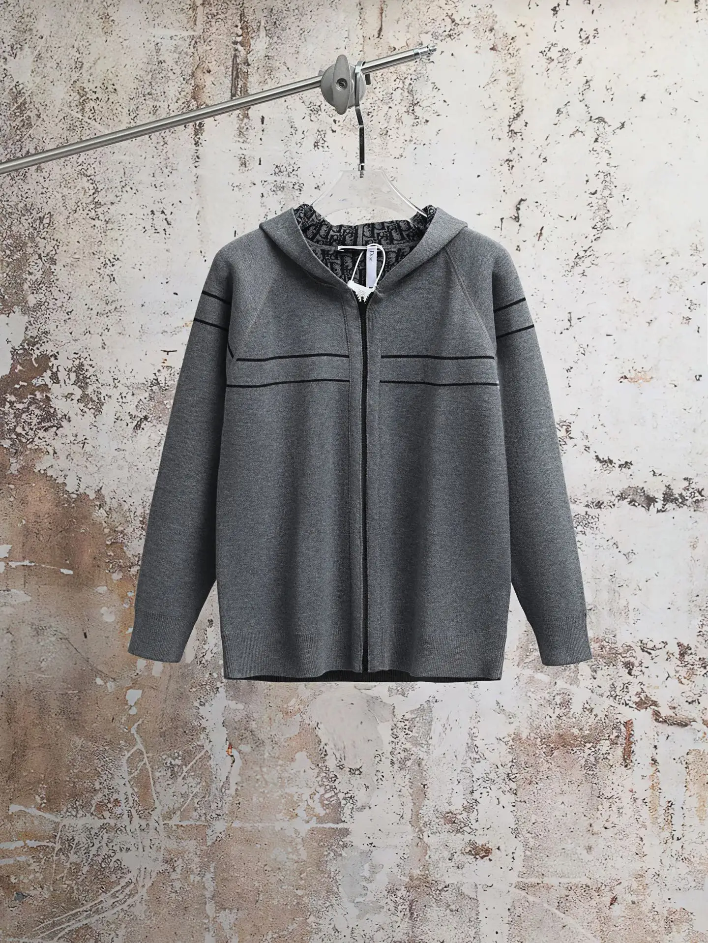 Oblique Reversible Cashmere-Blend Hooded Cardigan D32021908