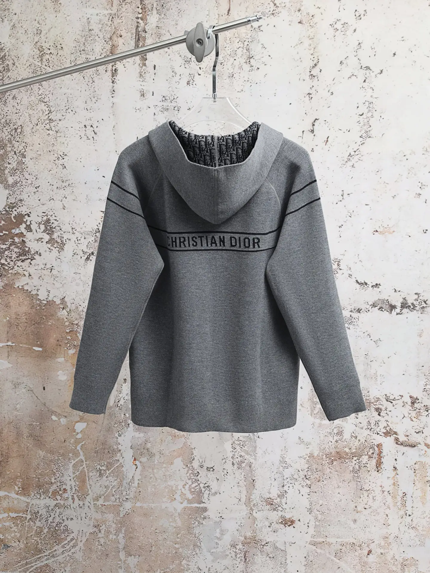 Oblique Reversible Cashmere-Blend Hooded Cardigan D32021908 — view 2