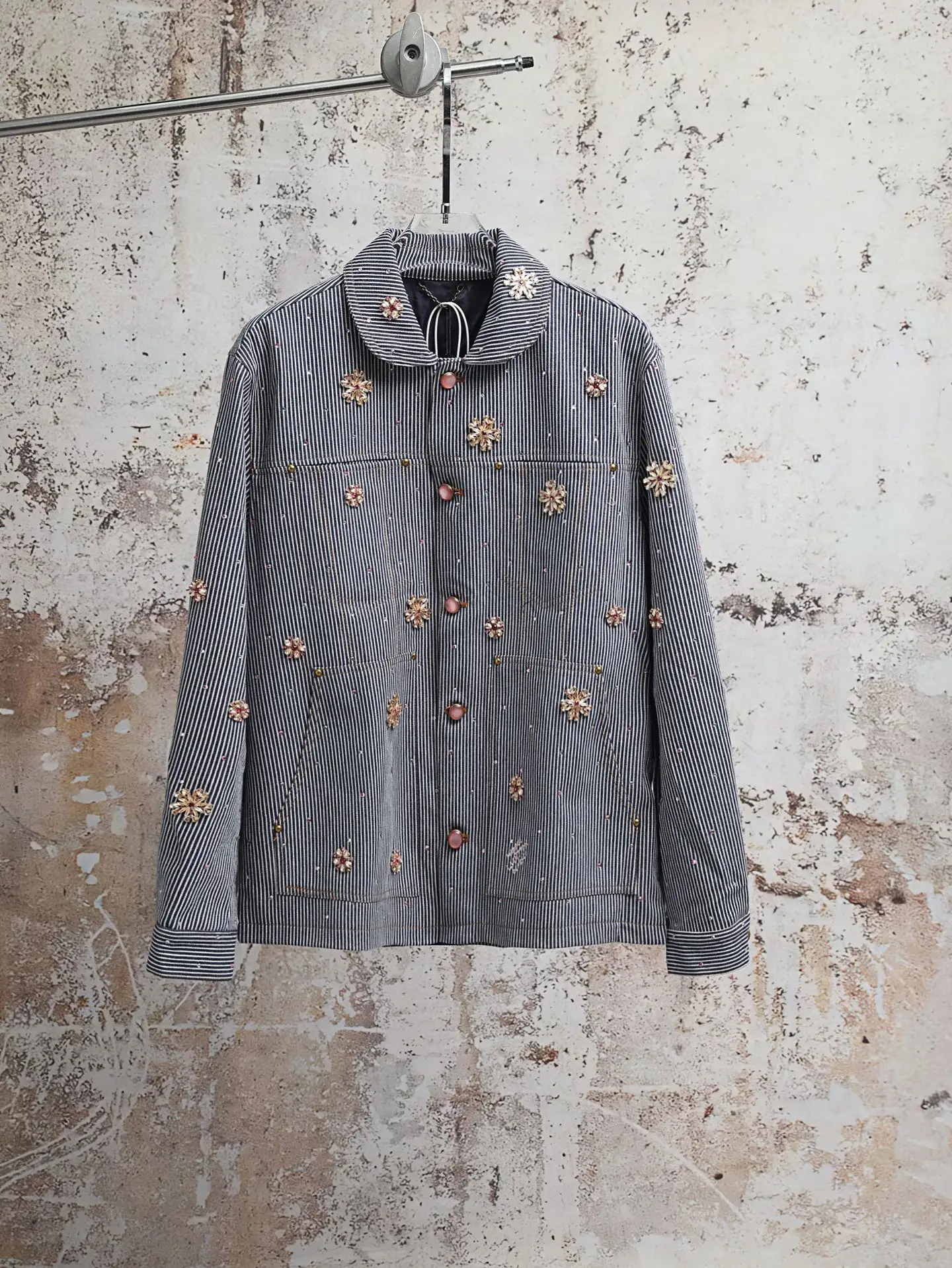 LV x Nigo Embroidered Striped Denim Workwear Jacket D33021905