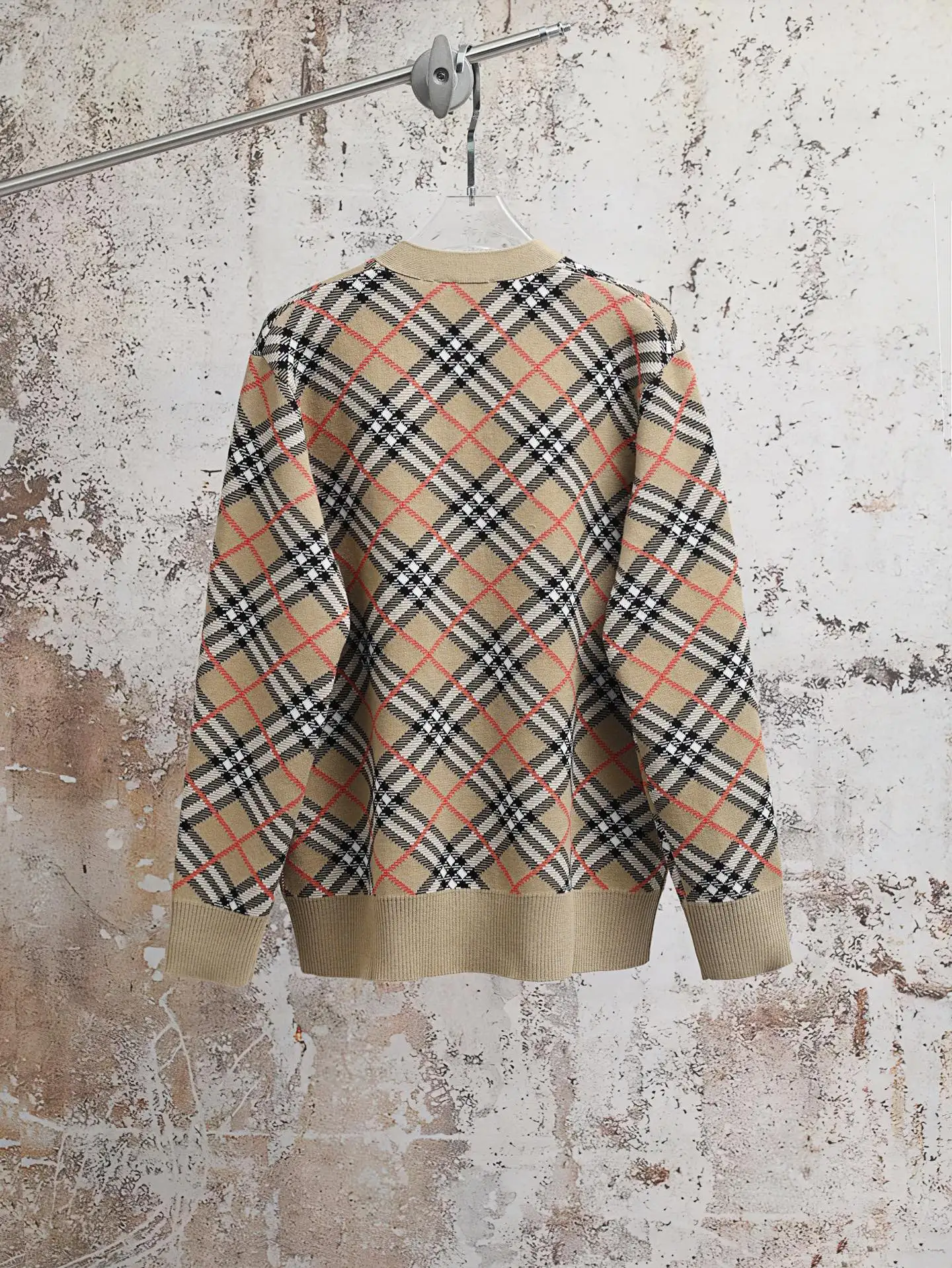 Check Cotton and Wool-Blend Cardigan D34021911 — view 2