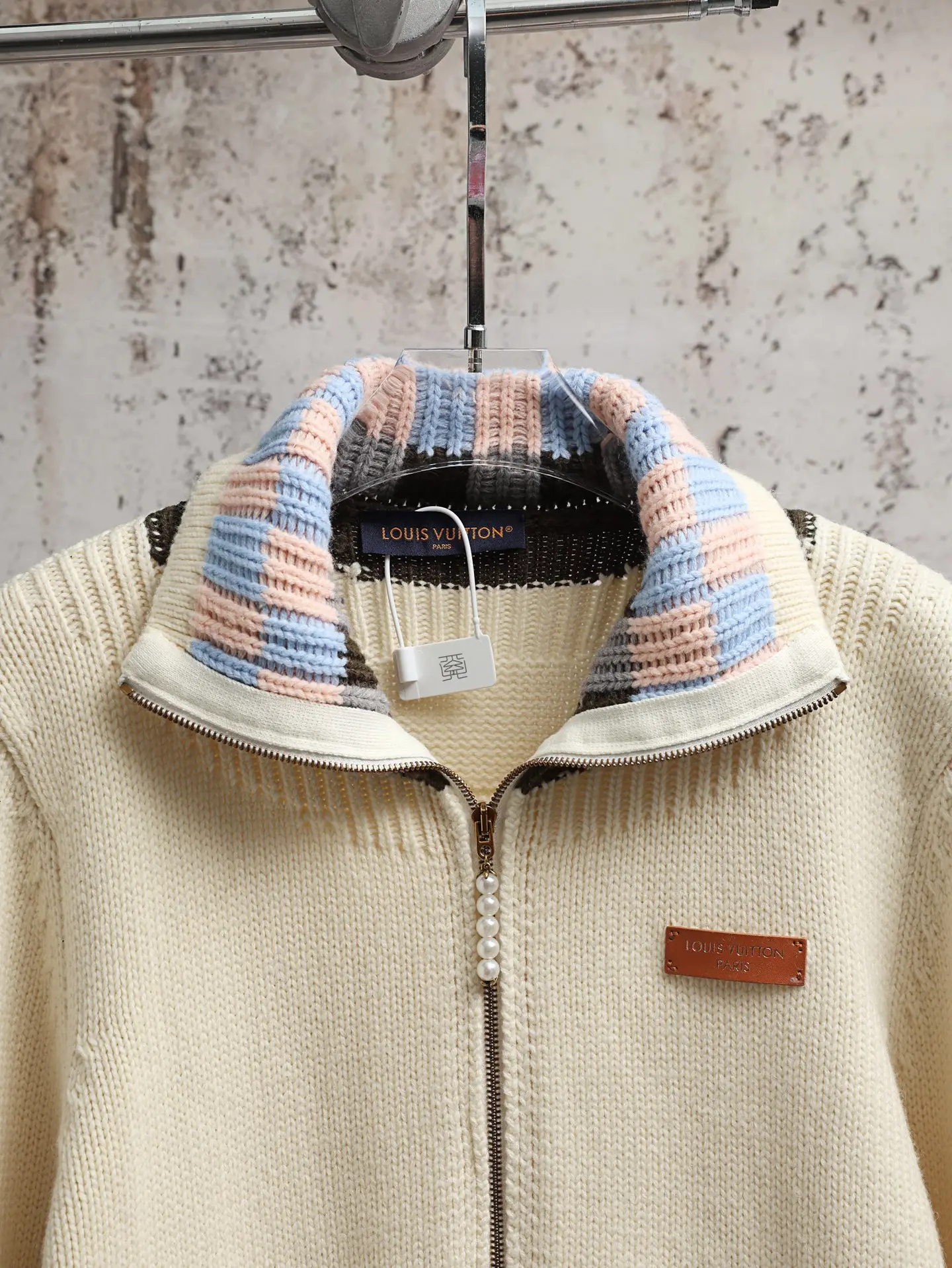 Damier Collar Zip-Up Wool Cardigan D34021886 — view 3