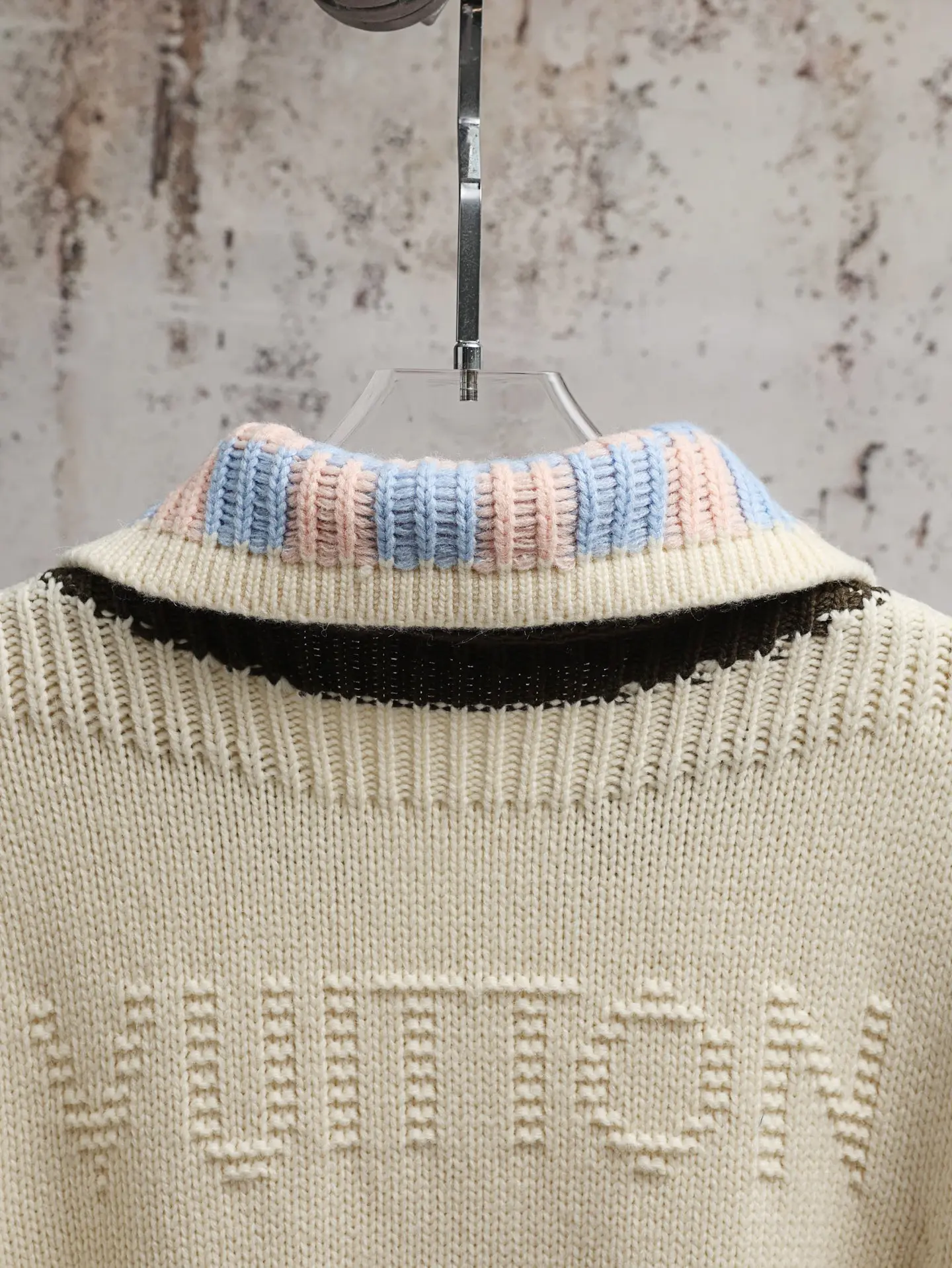 Damier Collar Zip-Up Wool Cardigan D34021886 — view 5