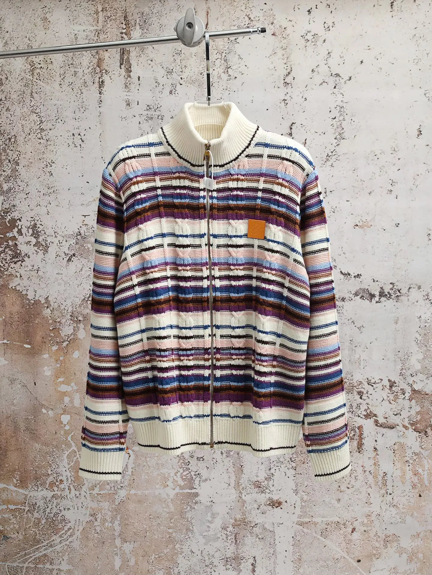 Striped Cable-Knit Zip-Up Cardigan D34021887