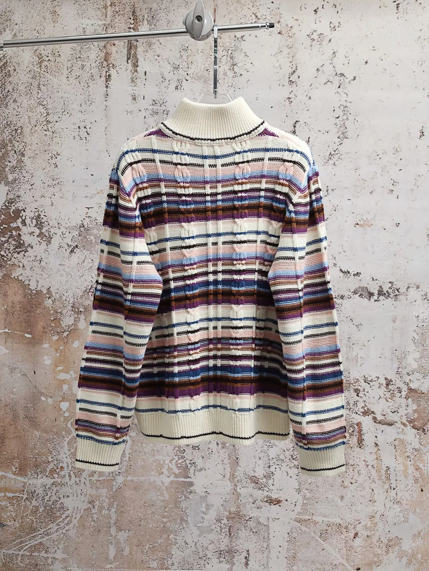 Striped Cable-Knit Zip-Up Cardigan D34021887 — view 2