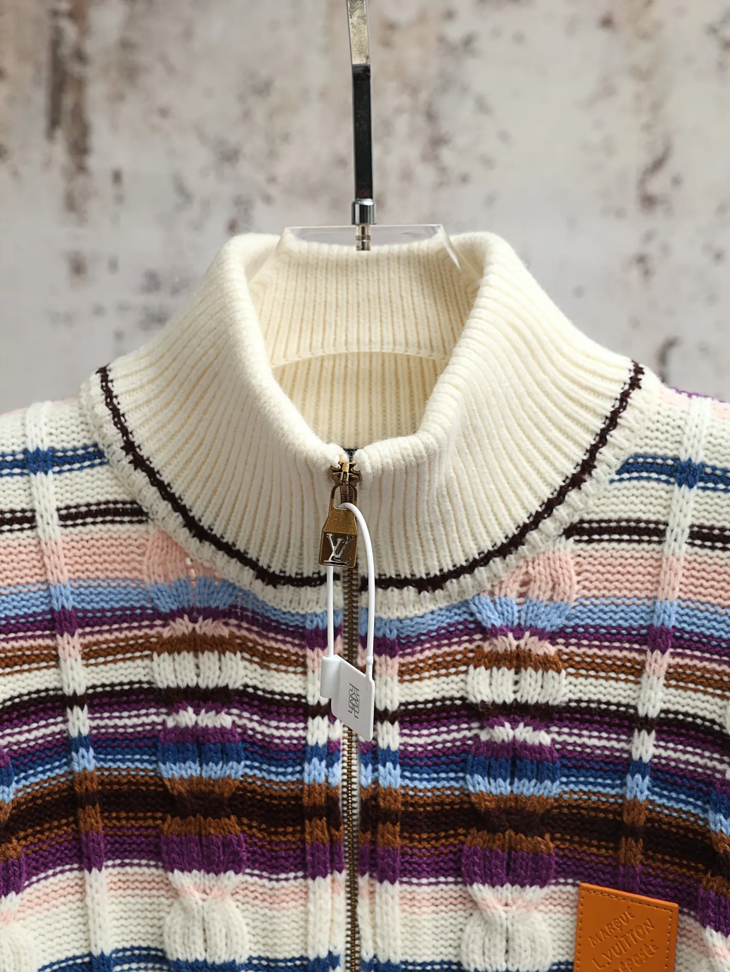 Striped Cable-Knit Zip-Up Cardigan D34021887 — view 3