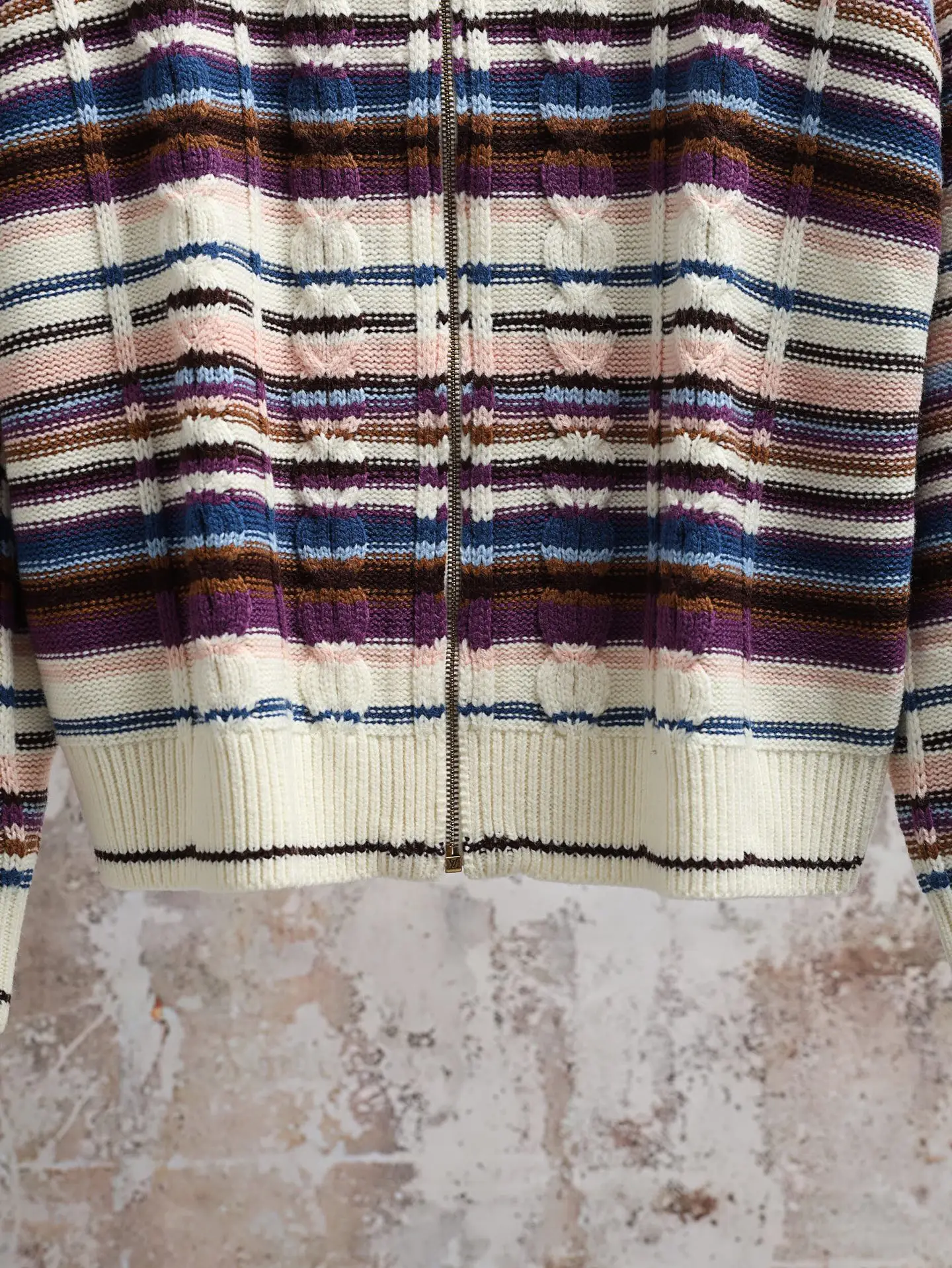 Striped Cable-Knit Zip-Up Cardigan D34021887 — view 4