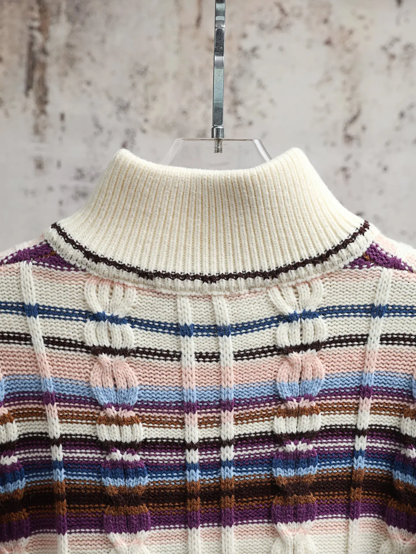 Striped Cable-Knit Zip-Up Cardigan D34021887 — view 8