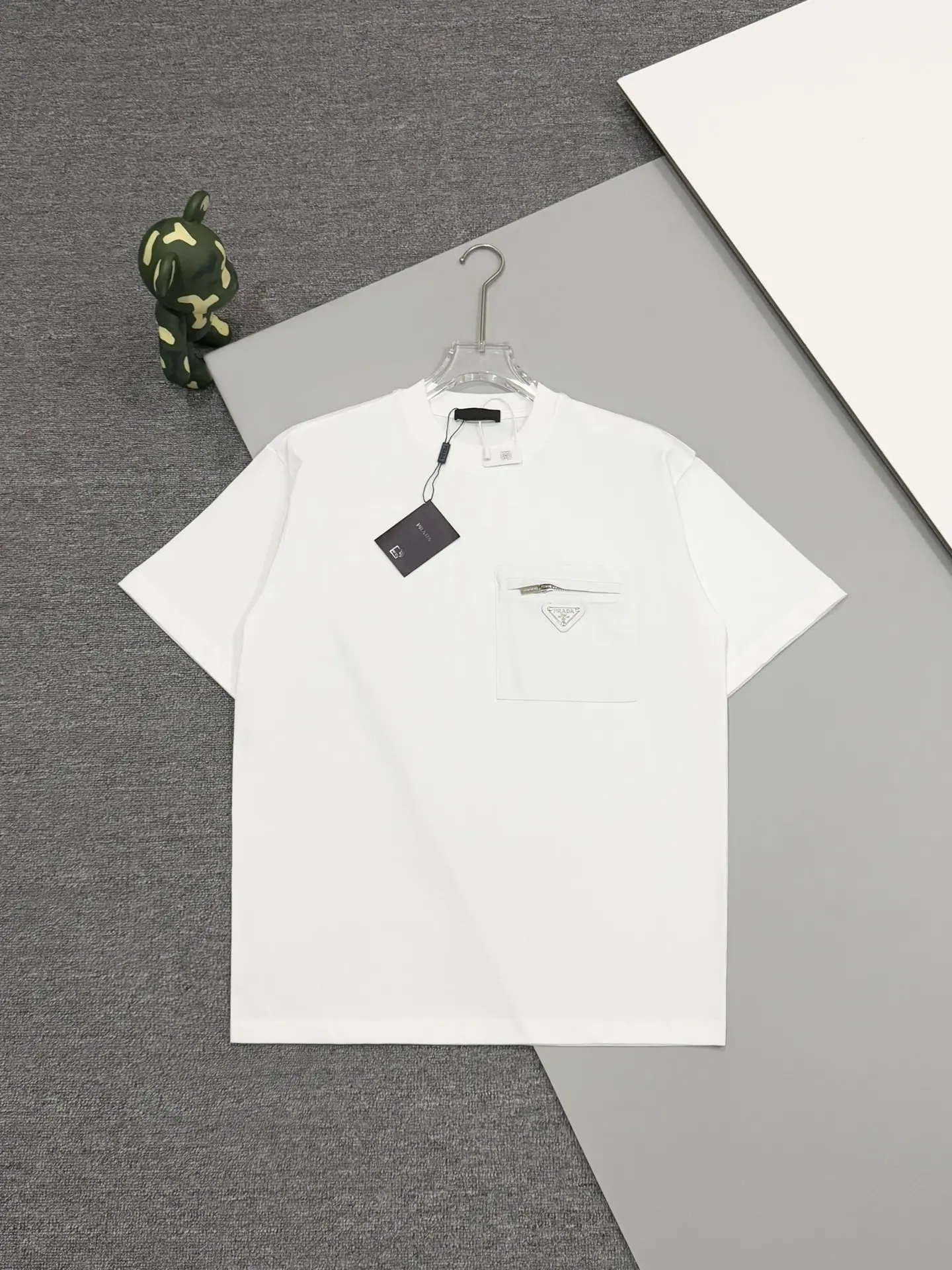 Nylon Pocket Cotton T-Shirt with Enamel Triangle Logo D13513740