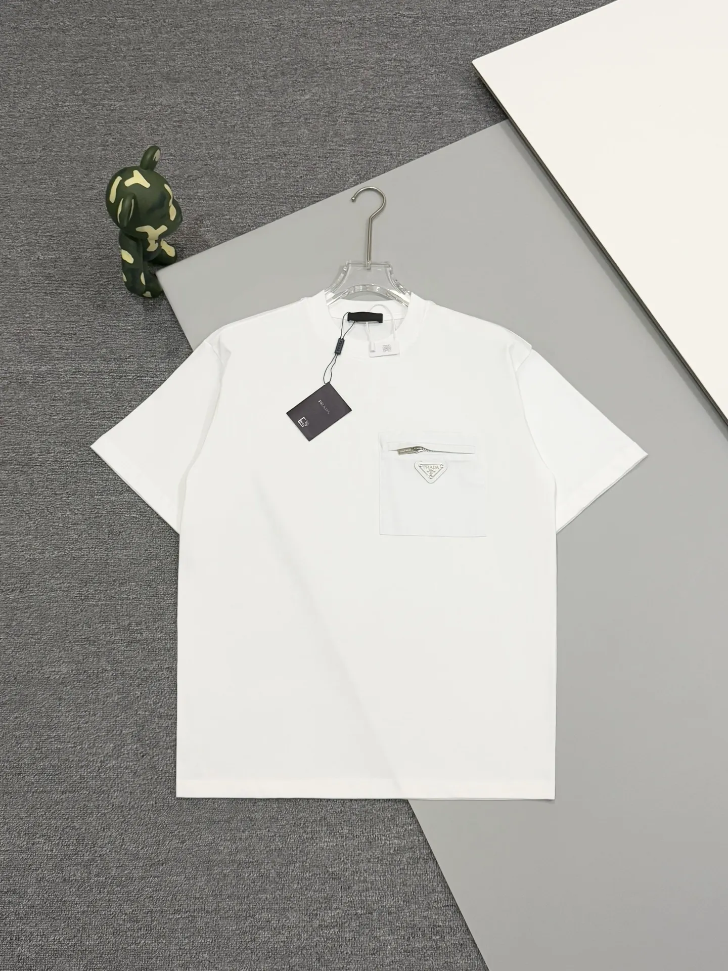 Nylon Pocket Cotton T-Shirt with Enamel Triangle Logo D13513740