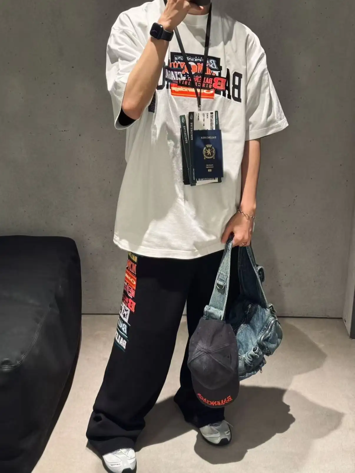Passport Sticker Graphic Oversized T-Shirt D15519964