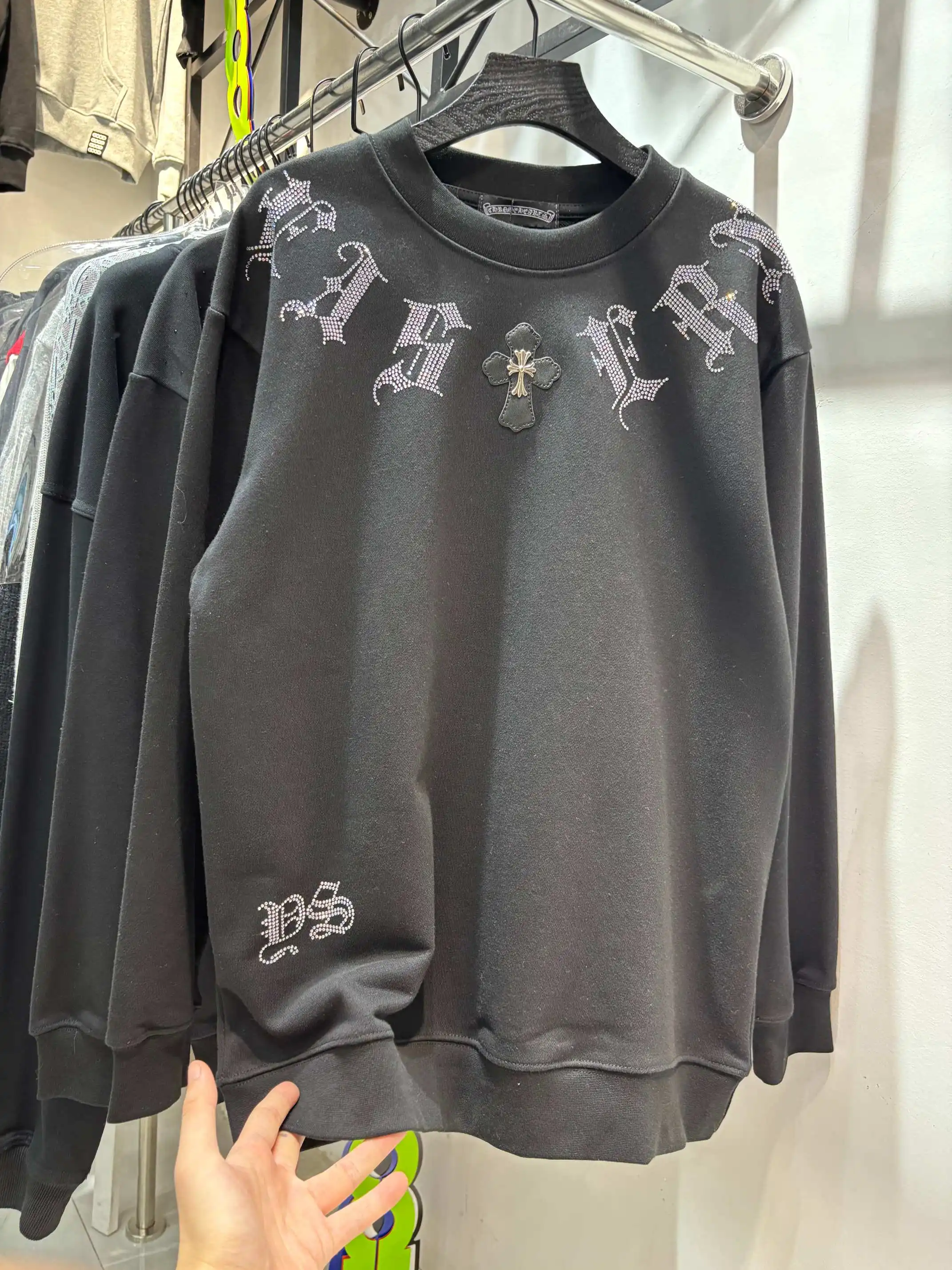 Rhinestone Logo Cotton-Jersey Sweatshirt D19513853 — view 3
