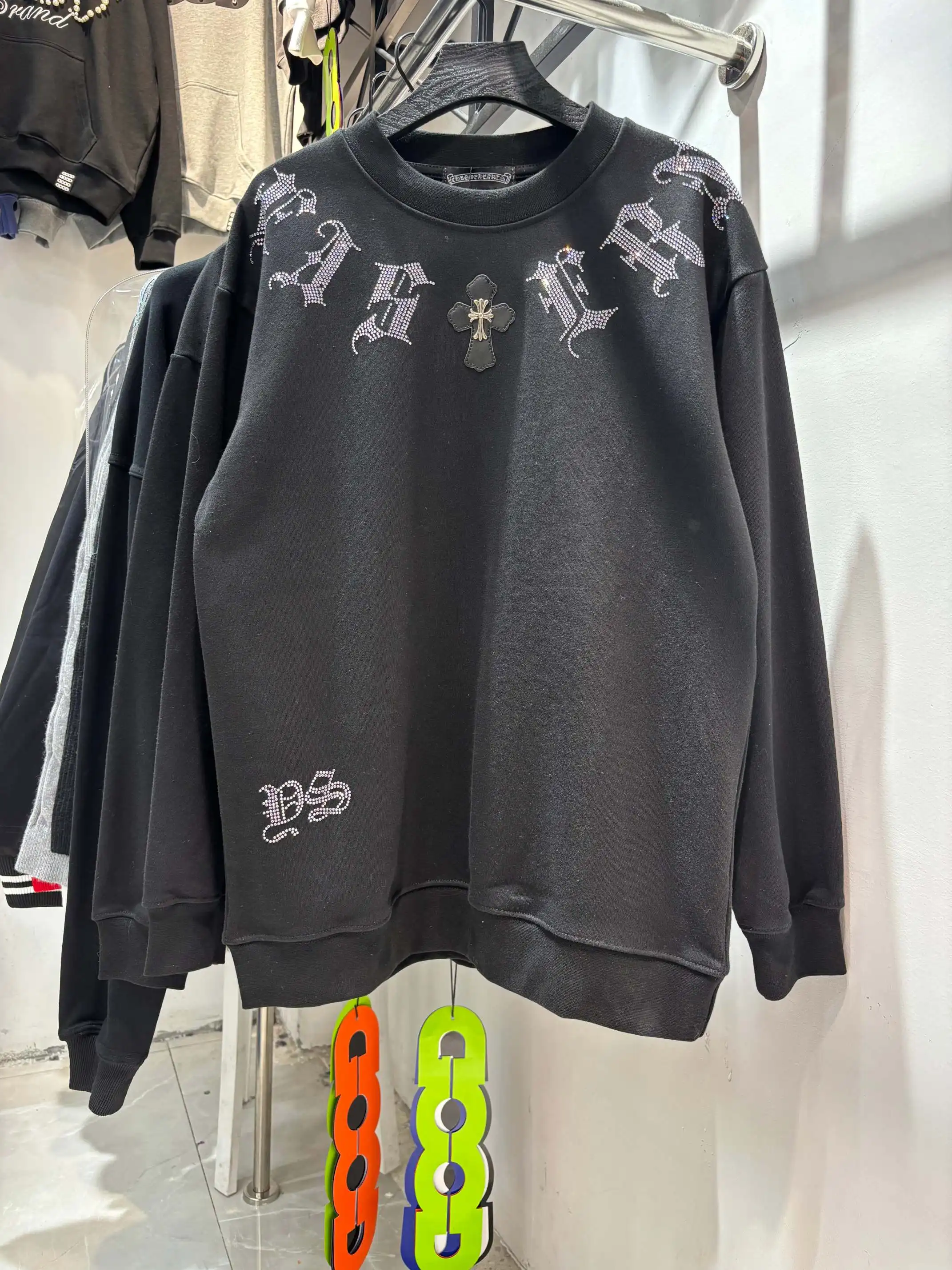 Rhinestone Logo Cotton-Jersey Sweatshirt D19513853 — view 5