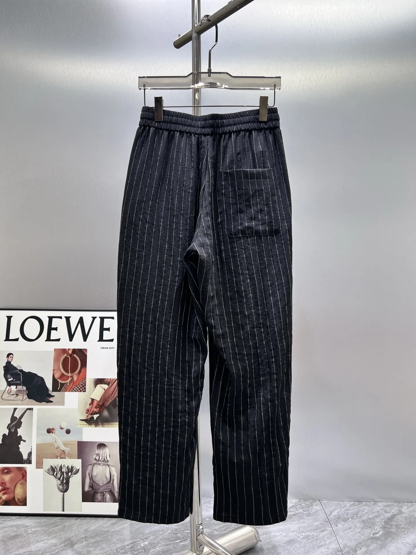 Embroidered Pinstriped Cotton-Linen Trousers D19511418 — view 2