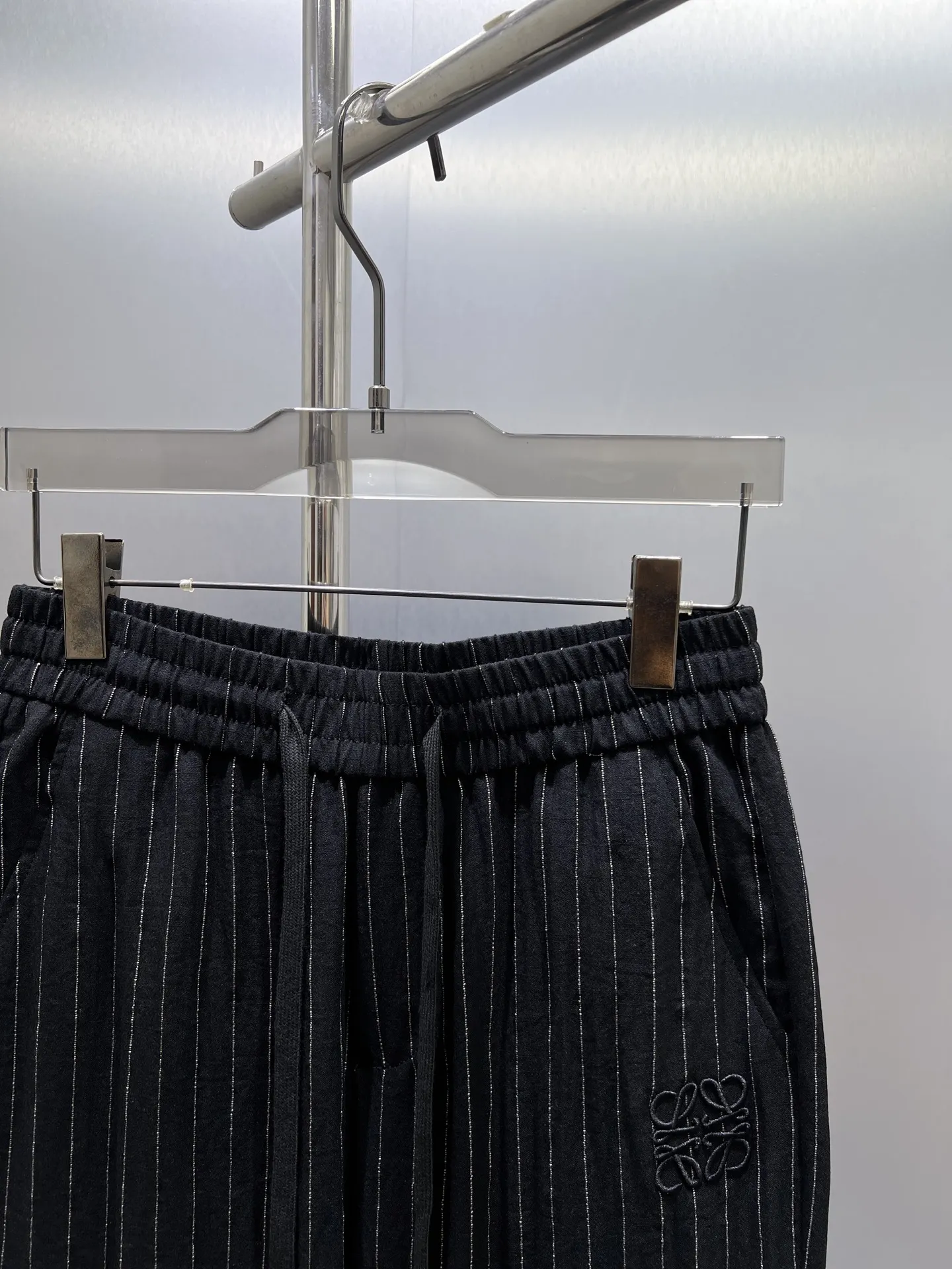 Embroidered Pinstriped Cotton-Linen Trousers D19511418 — view 3