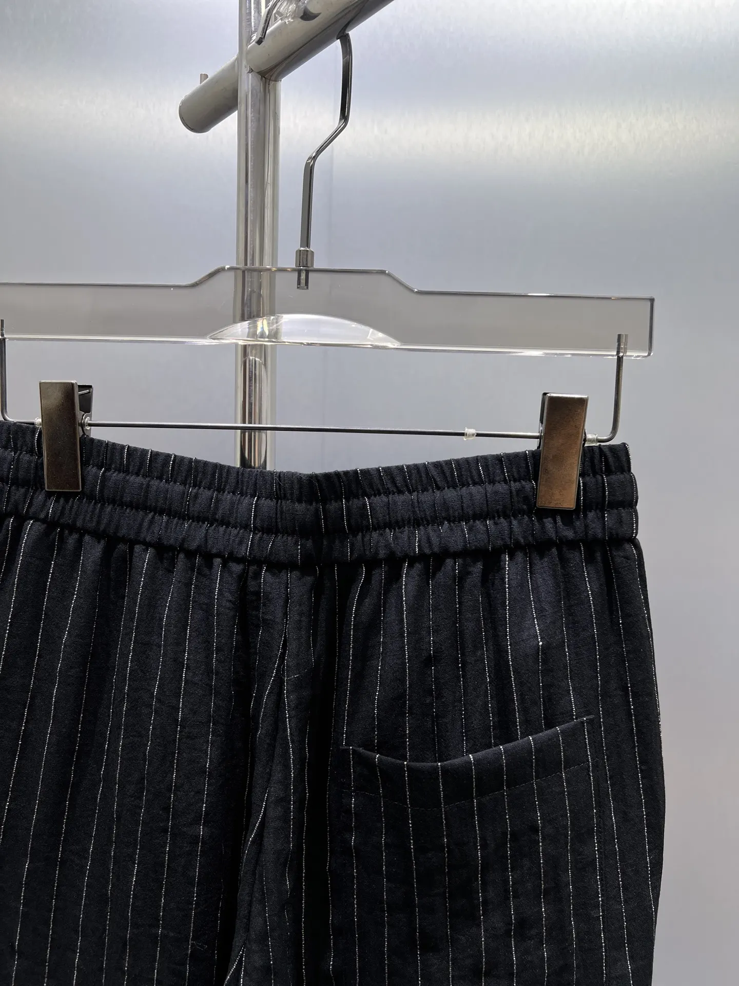Embroidered Pinstriped Cotton-Linen Trousers D19511418 — view 5