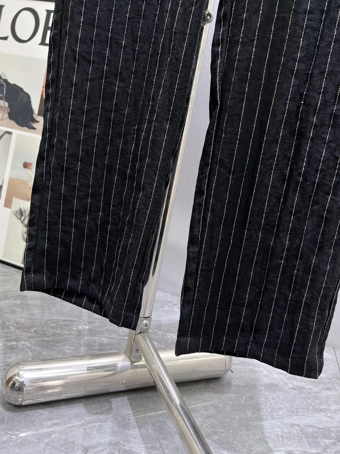 Embroidered Pinstriped Cotton-Linen Trousers D19511418 — view 6