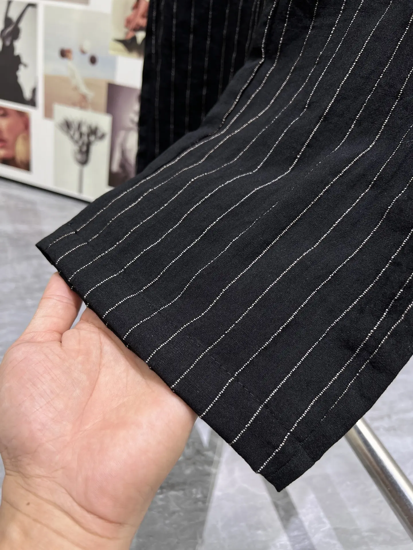 Embroidered Pinstriped Cotton-Linen Trousers D19511418 — view 7
