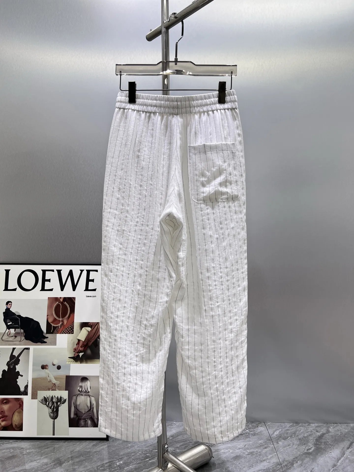 Embroidered Logo Cotton-Linen Trousers D19511417 — view 2