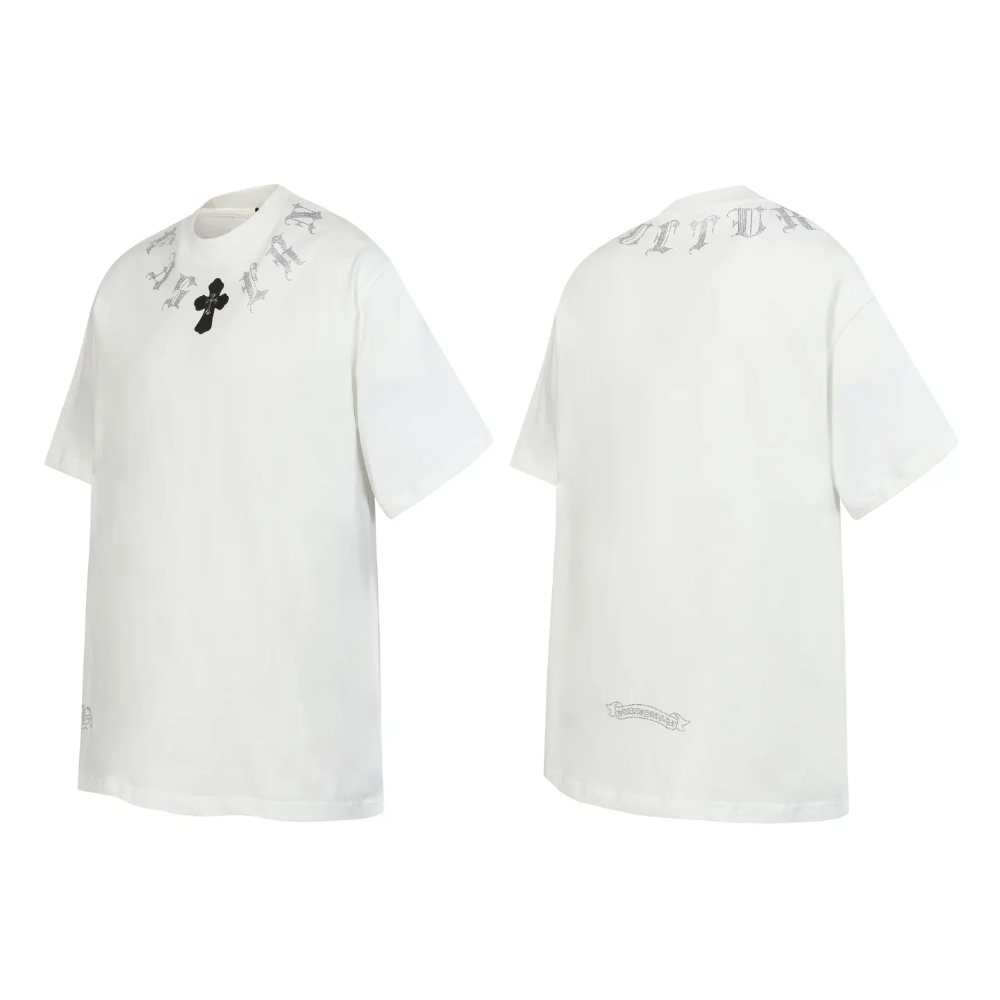 Rhinestone Gothic Script Cotton T-Shirt D10013926