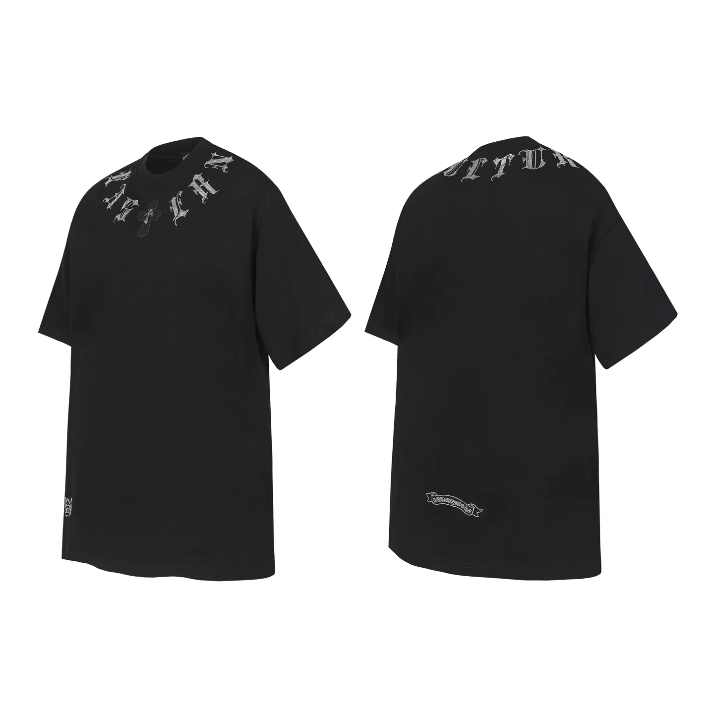 Rhinestone Gothic Script Cotton T-Shirt D10013927