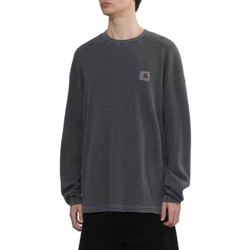 Enzyme-Washed Waffle Knit Long-Sleeve T-Shirt D13524984