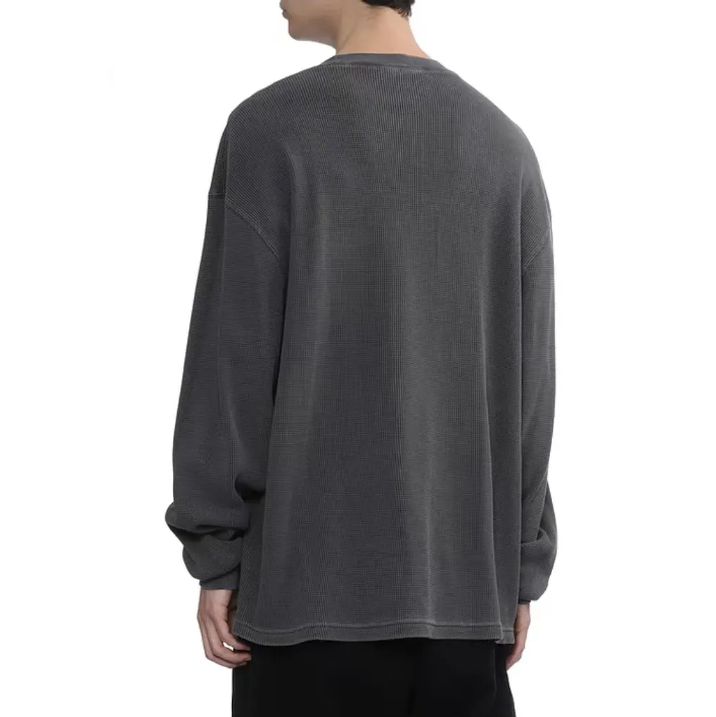 Enzyme-Washed Waffle Knit Long-Sleeve T-Shirt D13524984 — view 3