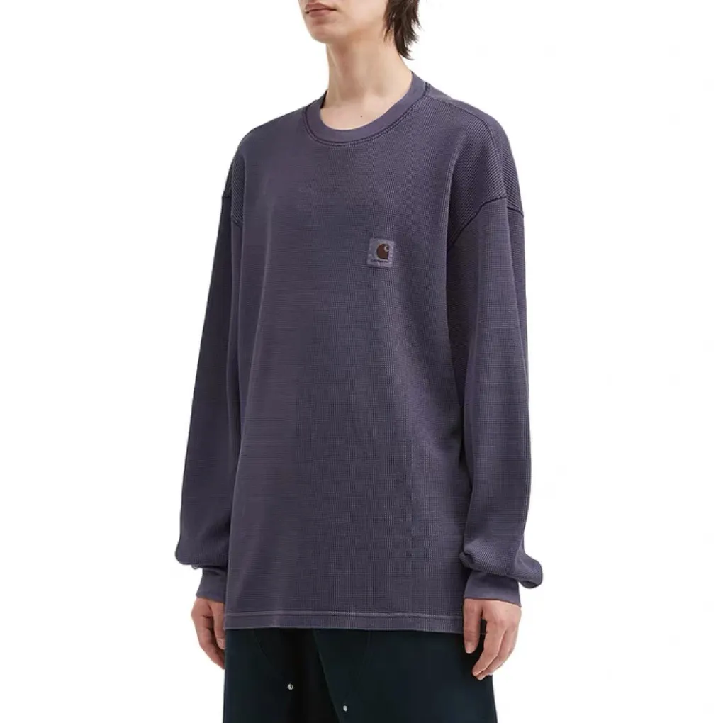 Enzyme-Washed Waffle Knit Long-Sleeve T-Shirt D13524984 — view 4