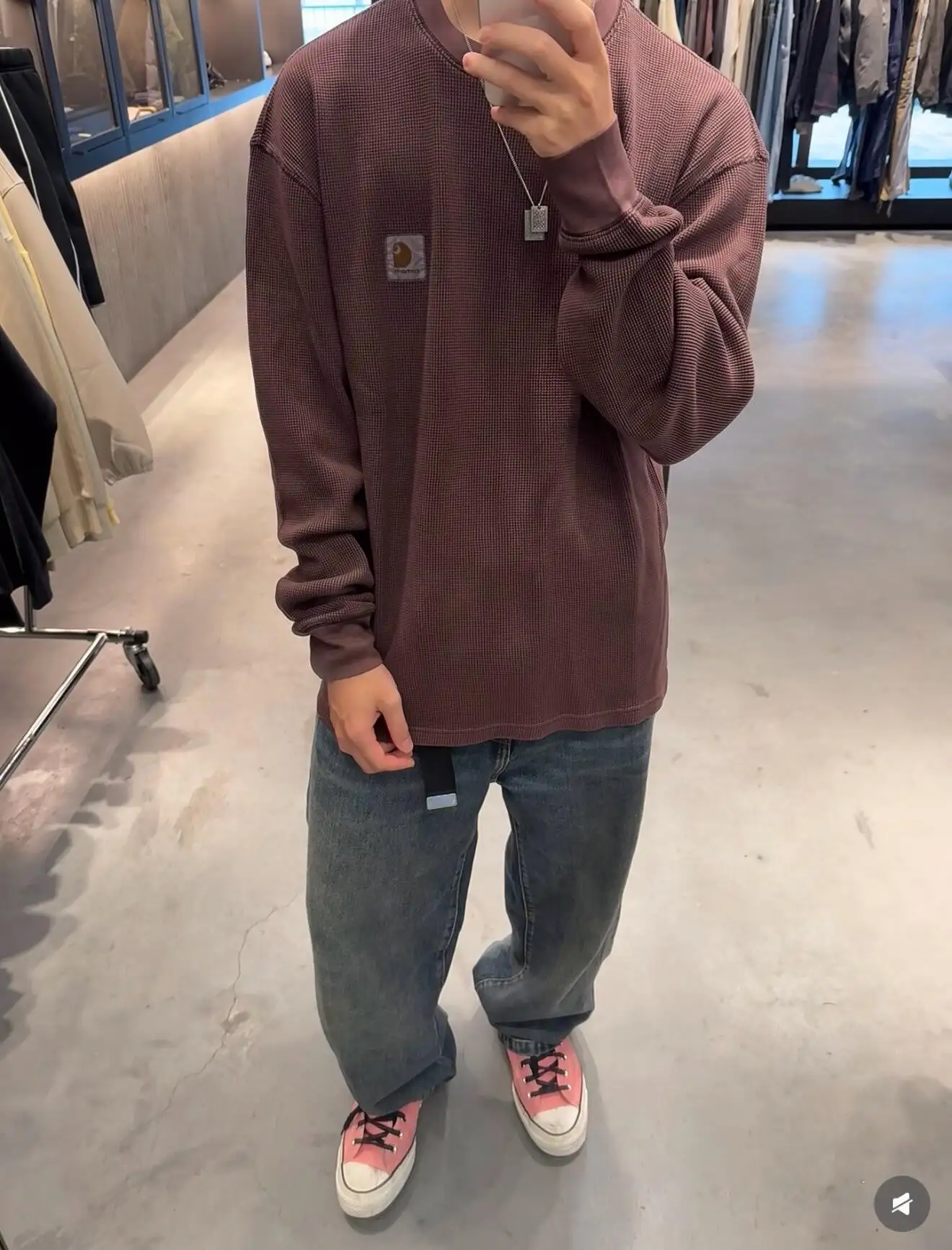 Enzyme-Washed Waffle Knit Long-Sleeve T-Shirt D13524984 — view 53