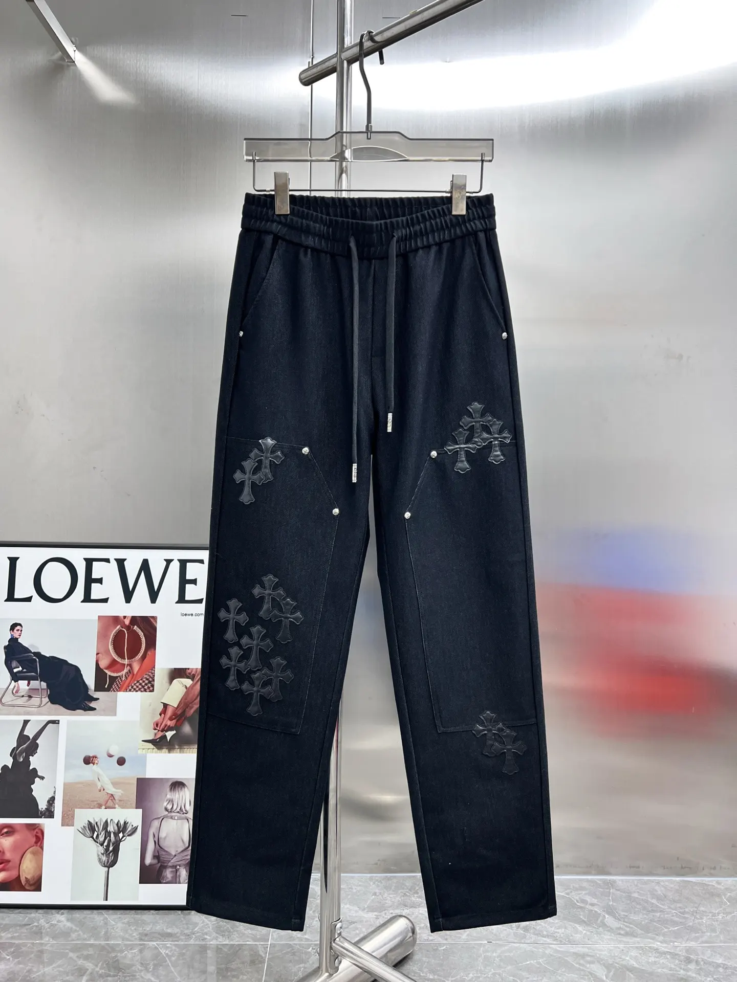 Leather Cross Patch Riveted Trousers D23514649