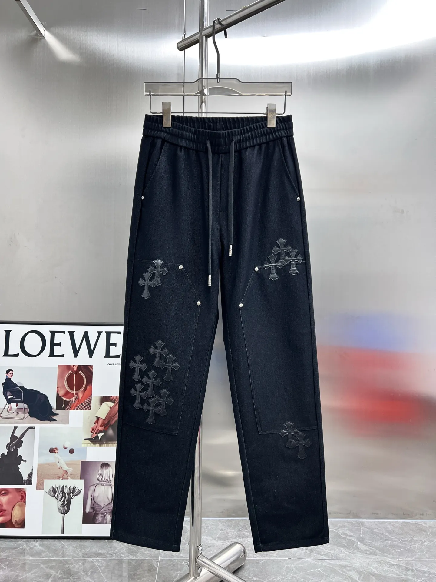 Leather Cross Patch Riveted Trousers D23514649