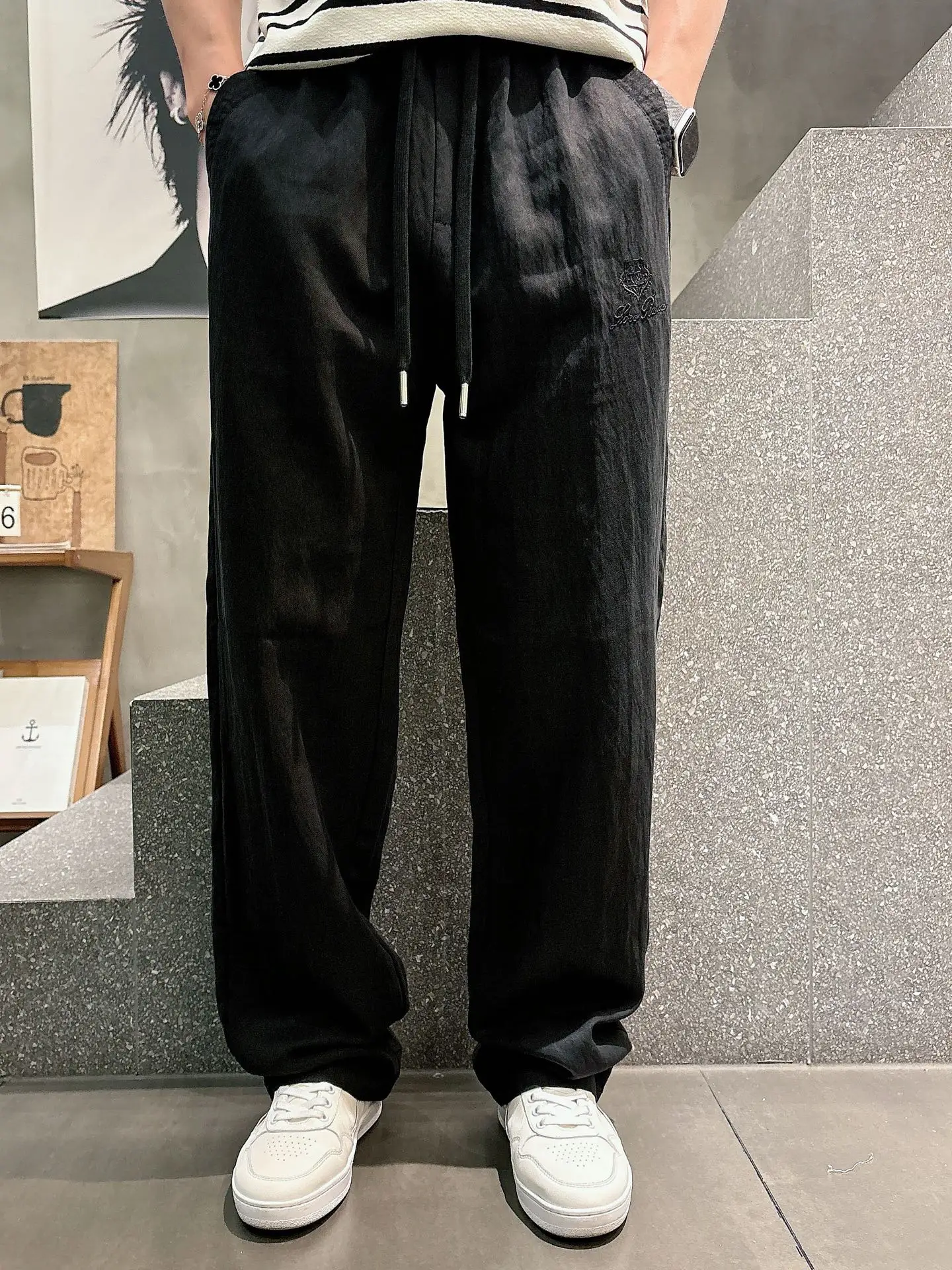 Embroidered Logo Drawstring Casual Trousers D23513343 — view 7