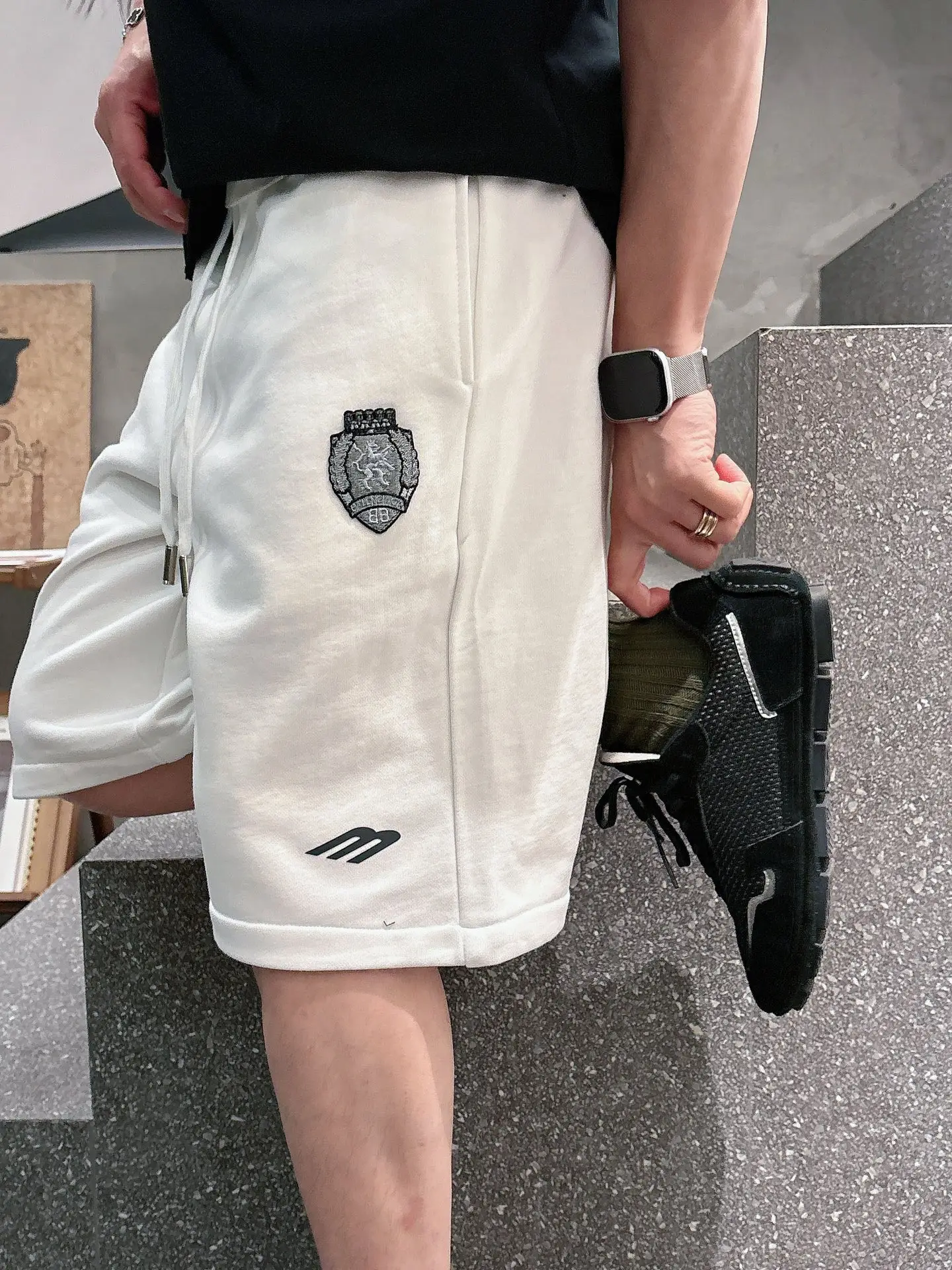 Embroidered Cotton-Jersey Sweat Shorts D20012454 — view 6