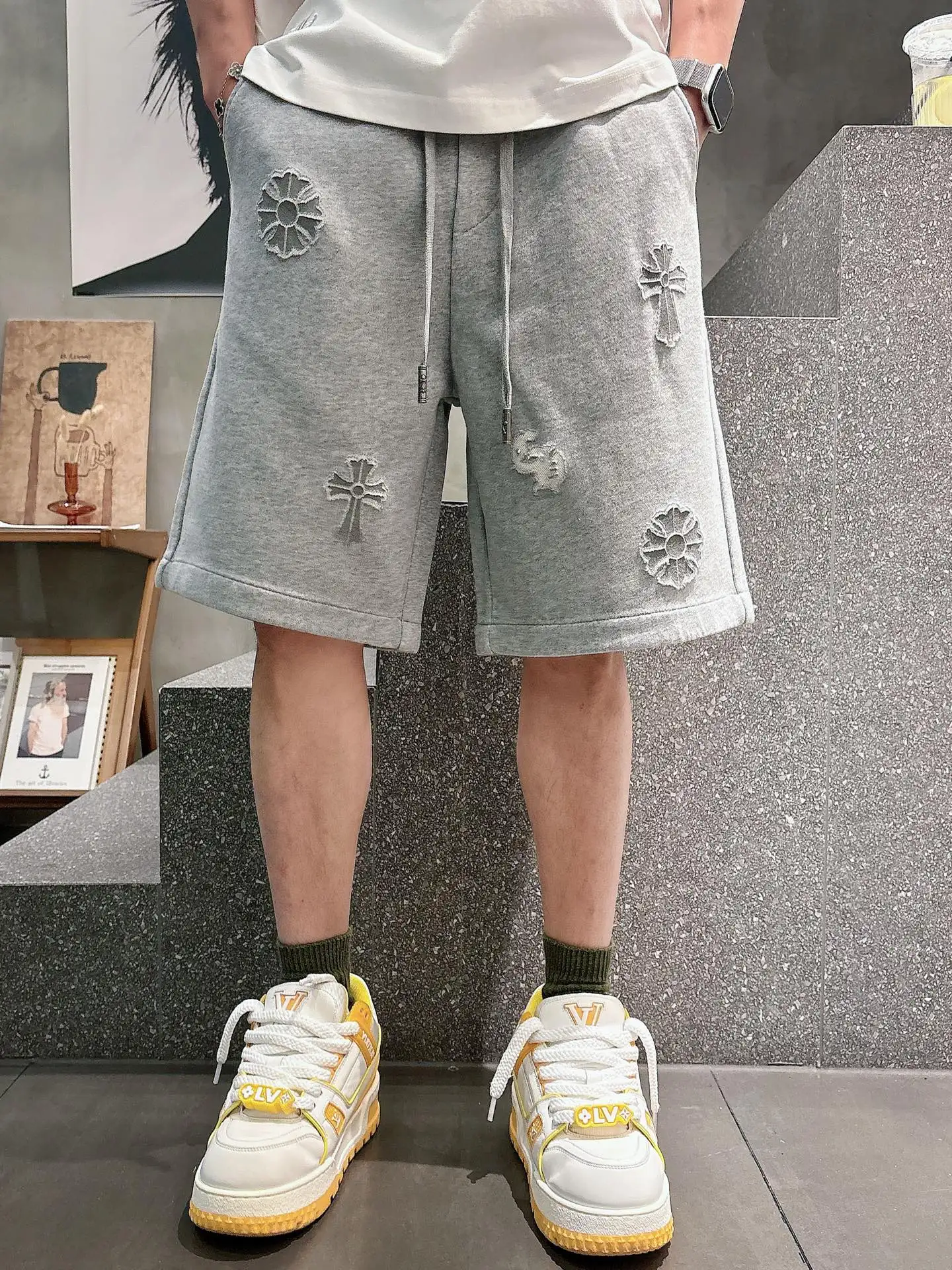 Laser-Cut Logo Cotton-Blend Shorts D21012446