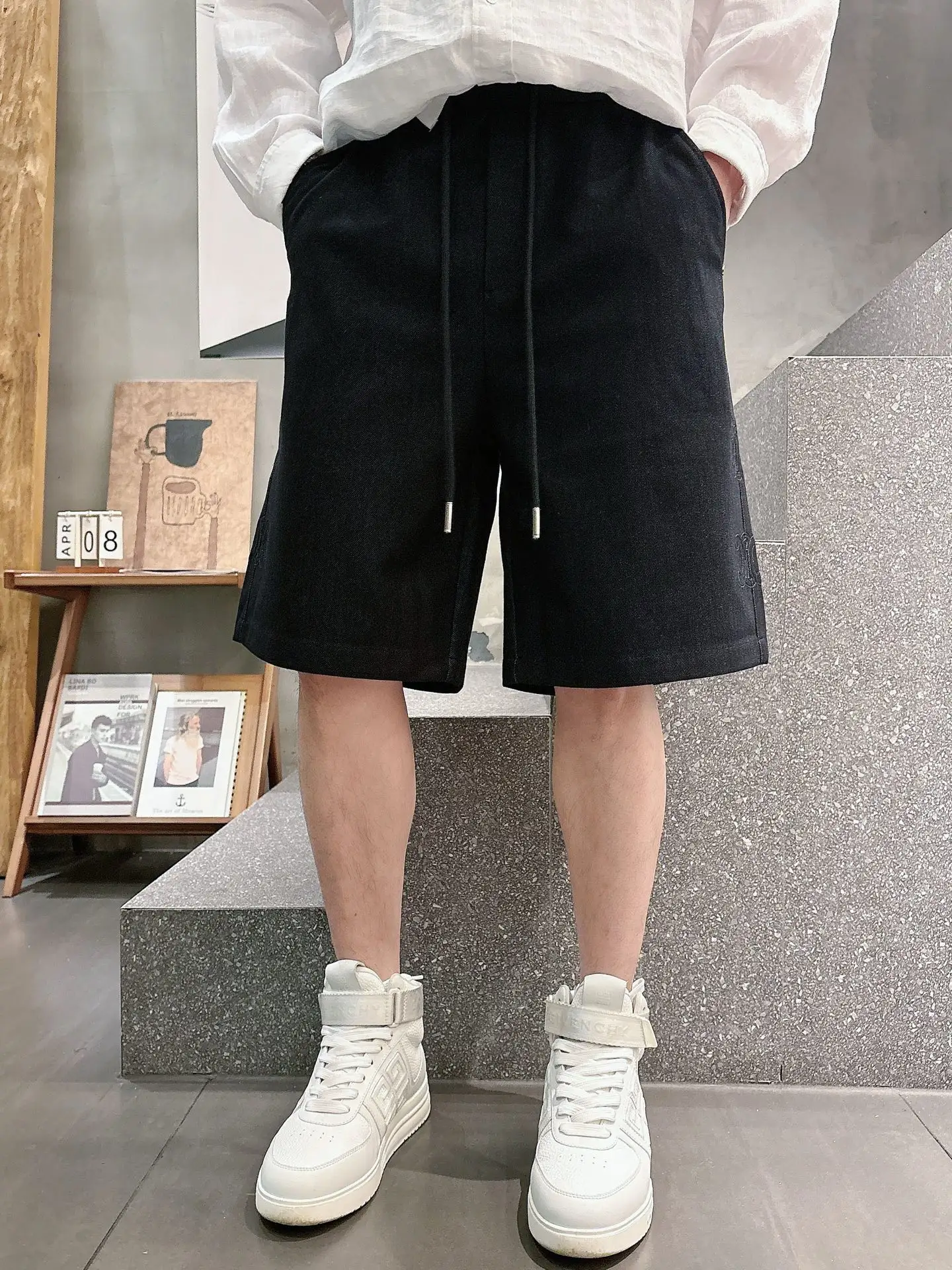 Logo-Embossed Denim Drawstring Shorts D18011441