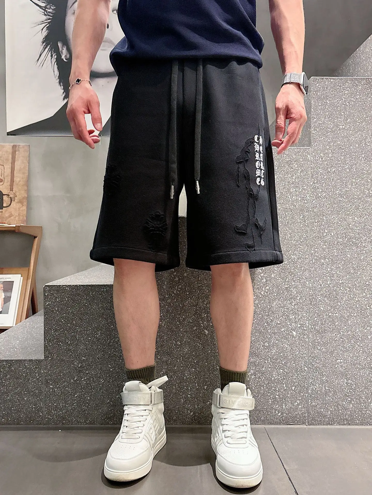Logo-Embroidered Burnout Jersey Shorts D18011435