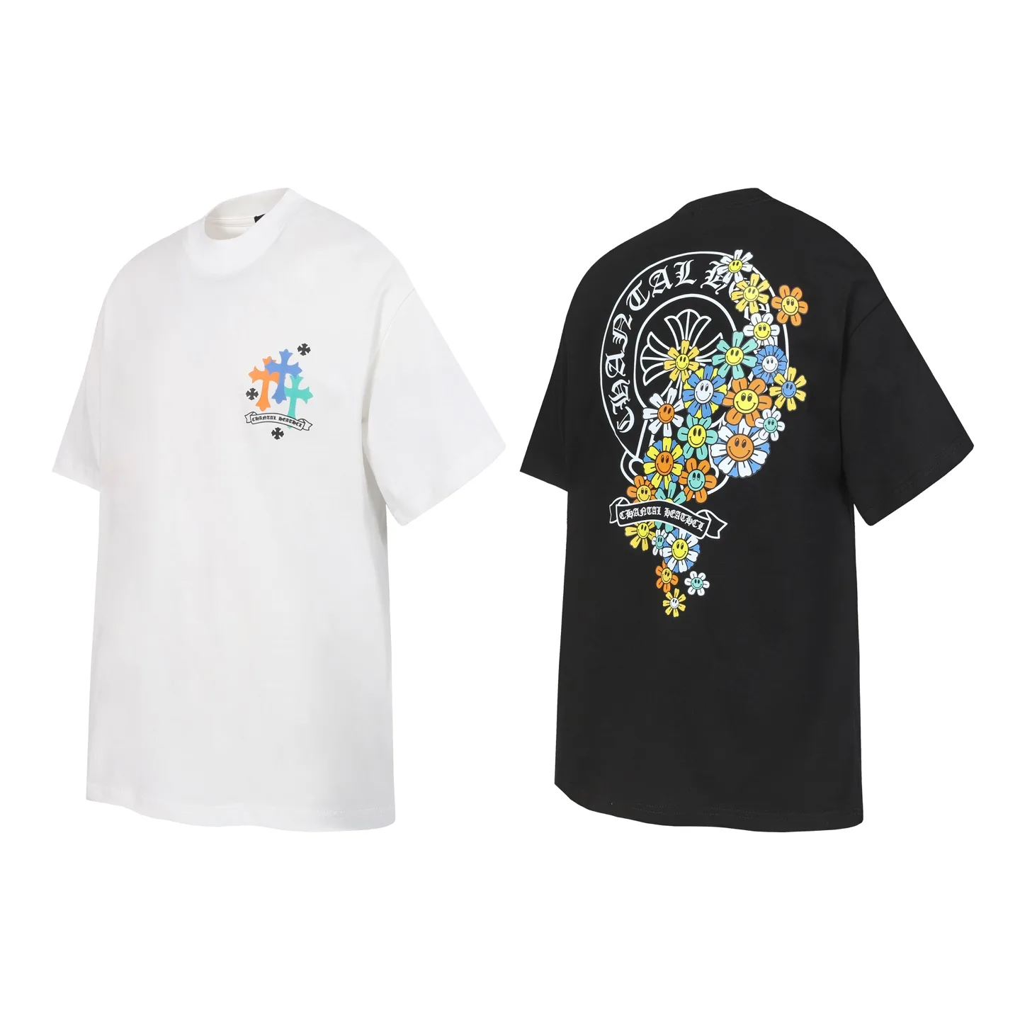 Horseshoe and Floral Print Cotton T-Shirt D9514079