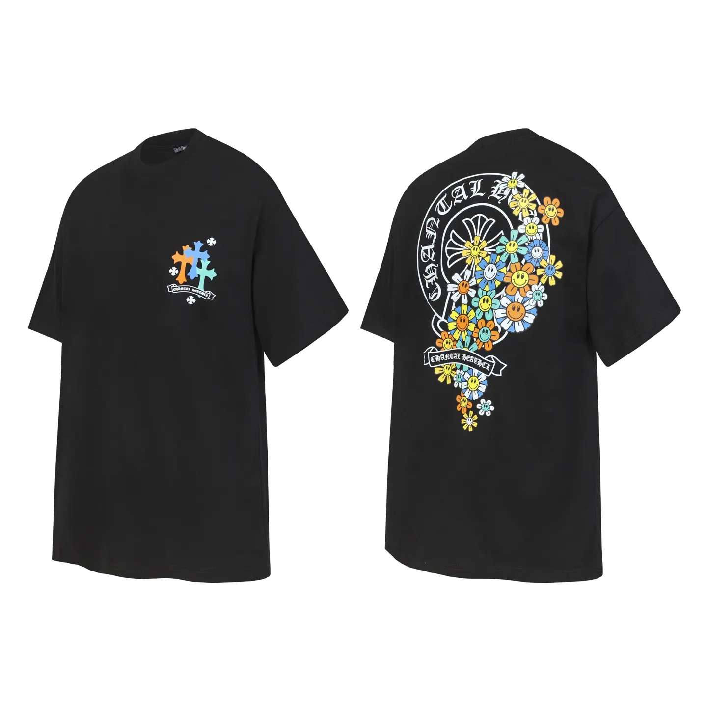 Horseshoe and Floral Print Cotton T-Shirt D9514077