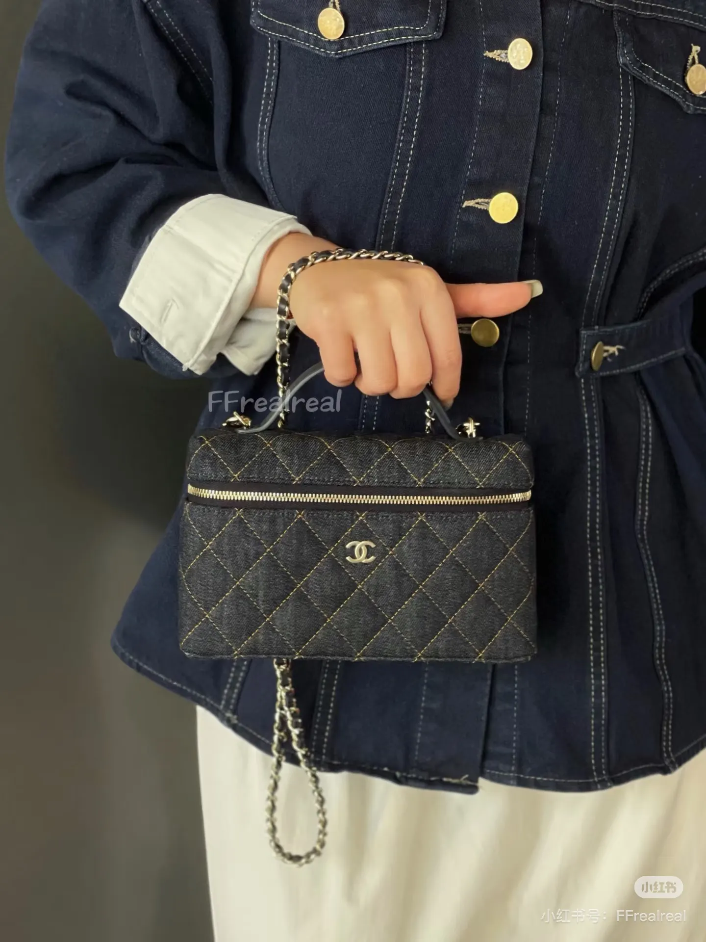 Chanel Quilted Denim Vanity Case Bag D34018403 — view 3