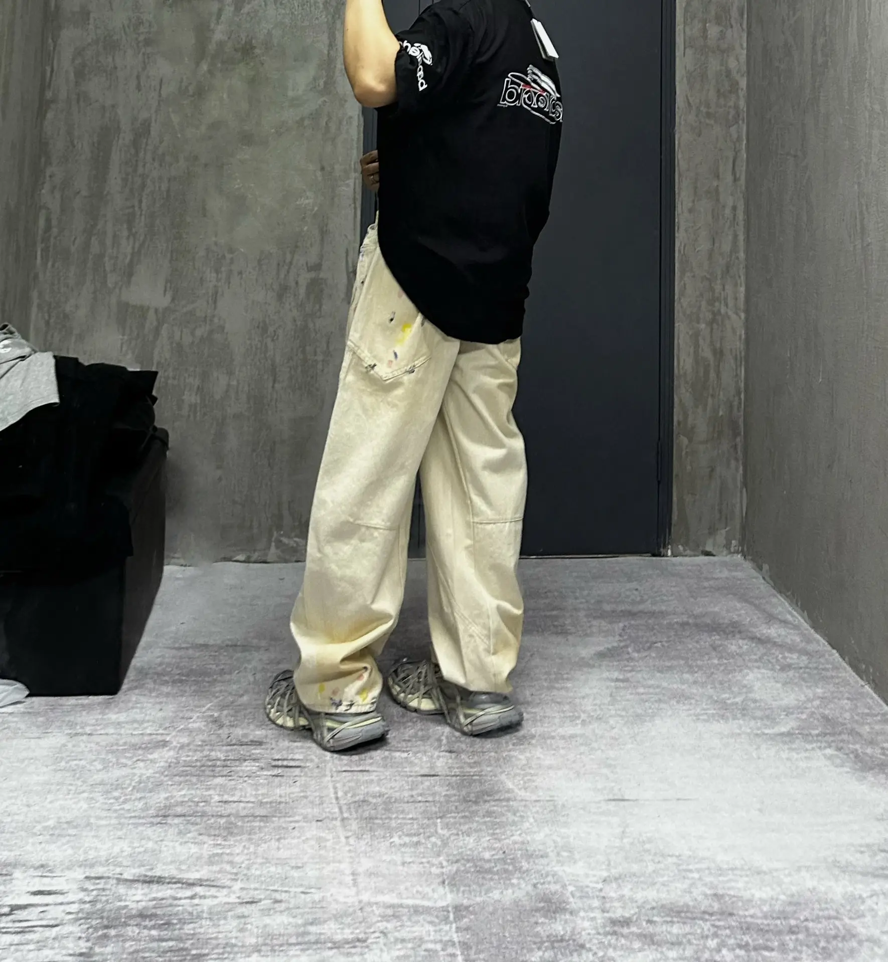 Paint-Splatter Twill Curved-Leg Trousers D20521850 — view 3