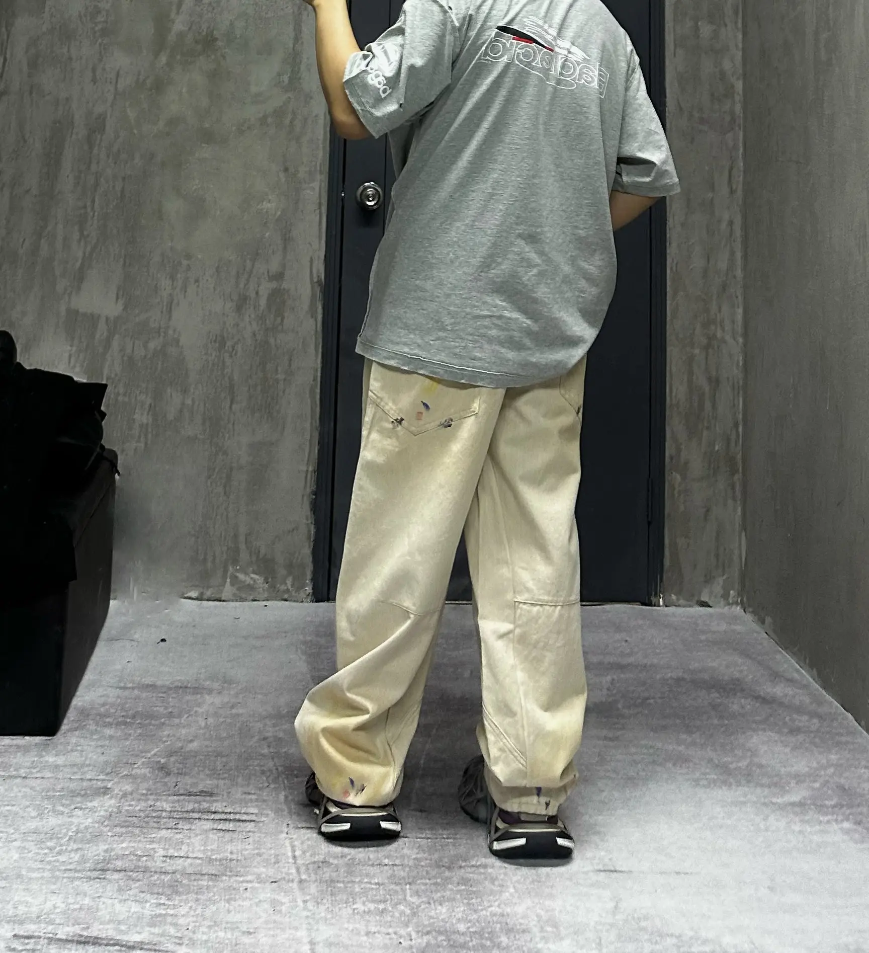 Paint-Splatter Twill Curved-Leg Trousers D20521850 — view 8