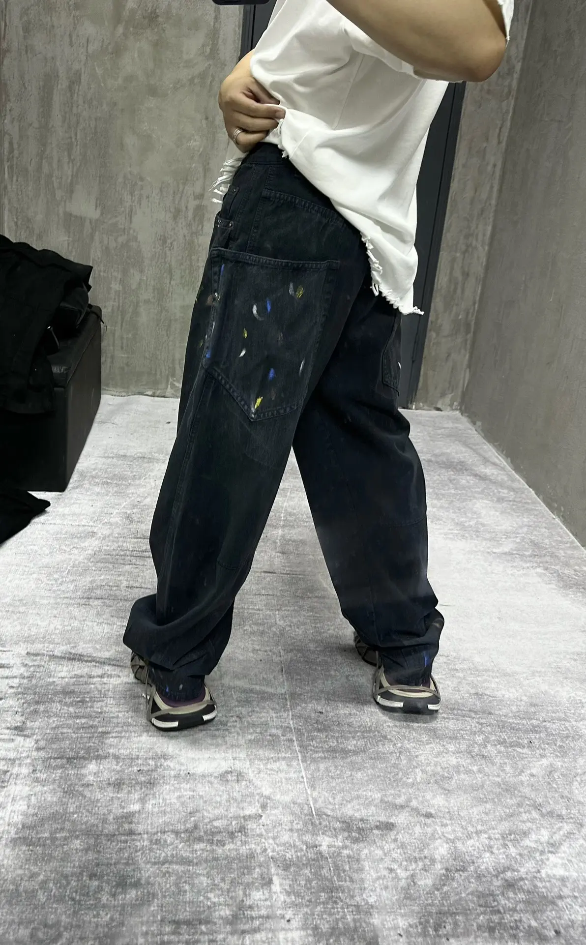 Paint-Splatter Twill Curved-Leg Trousers D20521850 — view 9