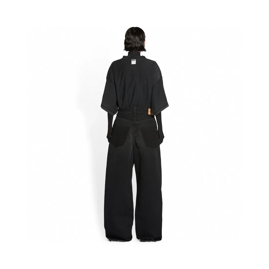 Reversed Pocket Distressed Wide-Leg Jeans D24019935 — view 3